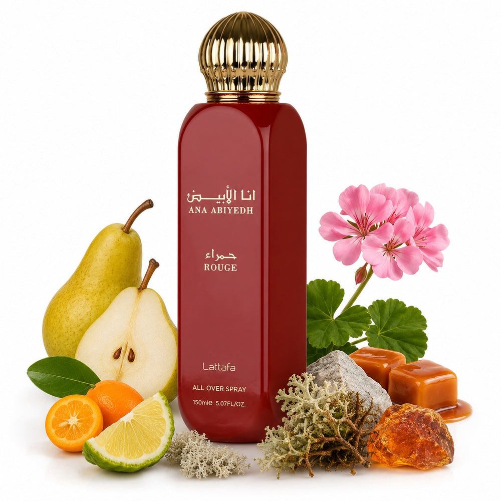 Lattafa Duft-Set Ana Abiyedh Rouge All Over Spray Body Spray + Parfümzerstäuber (leer)