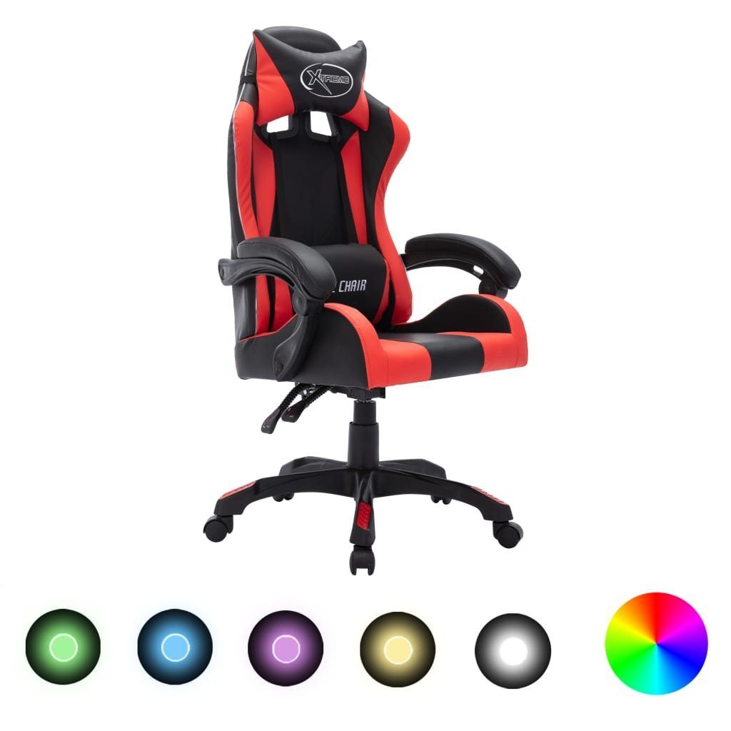 vidaXL Bürostuhl Gaming-Stuhl mit RGB LED-Leuchten Rot und Schwarz Kunstleder (1 St) Rot und schwarz | Rot und schwarz