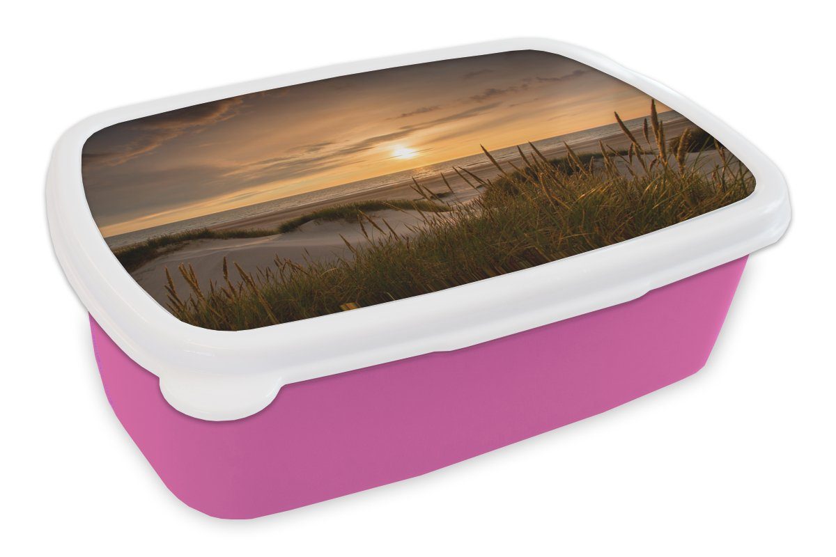 MuchoWow Lunchbox Strand - Farben - Europa, Kunststoff, (2-tlg), Brotbox für Erwachsene, Brotdose Kinder, Snackbox, Mädchen, Kunststoff rosa