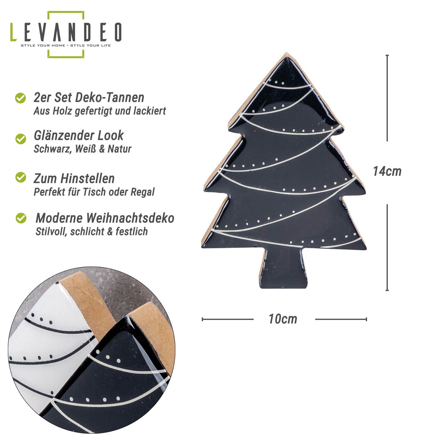 Levandeo® Weihnachtsfigur, 2er Set Deko Aufsteller Tanne H14cm Schwarz Weiß günstig online kaufen