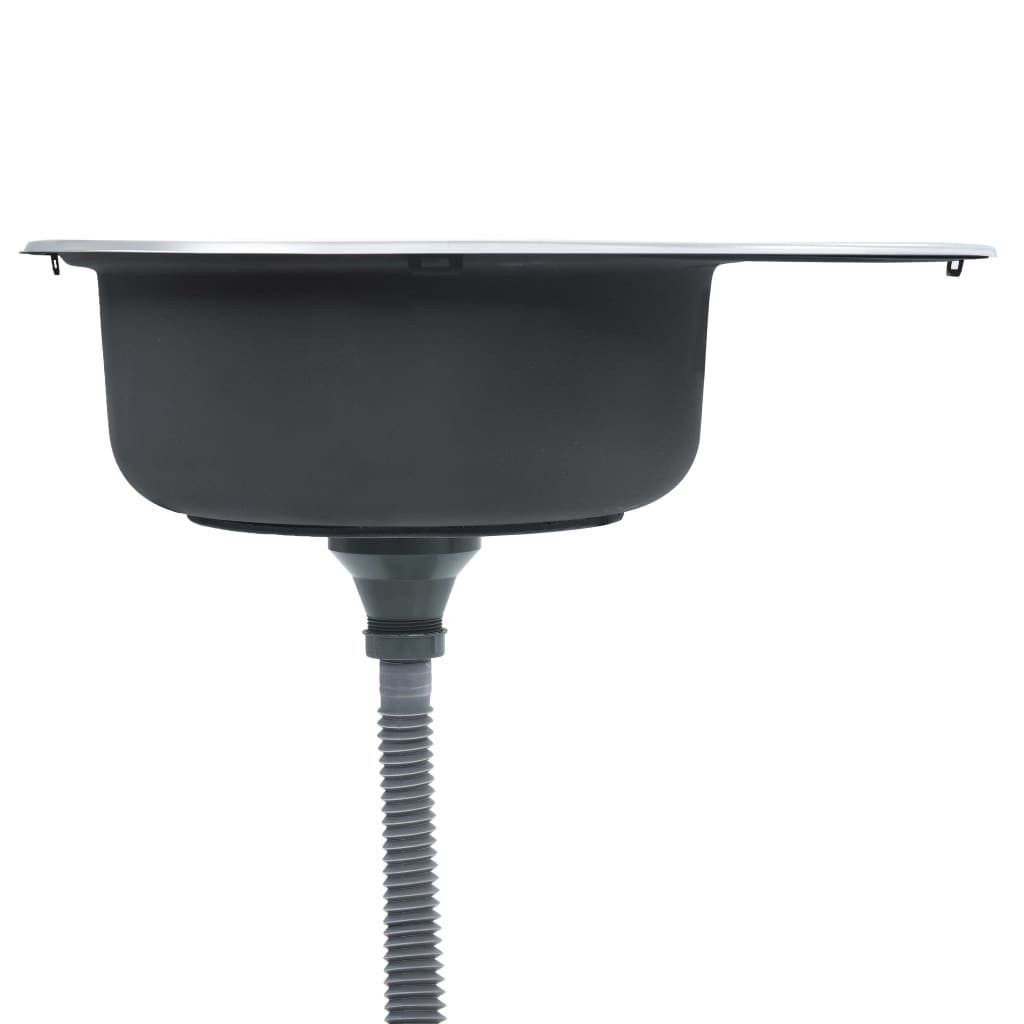 vidaXL Einbauspüle, Spüle mit Sieb und Siphon Oval Edelstahl
