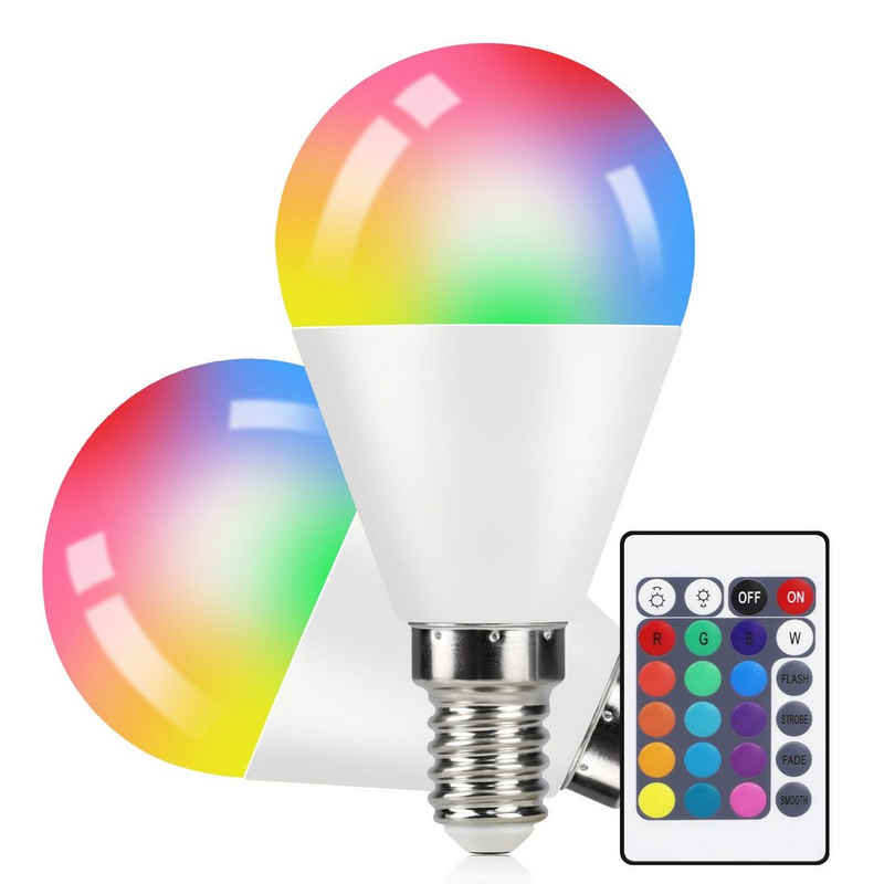 ZMH LED-Leuchtmittel Farbwechsel E14 kerzen/Kugel Lampe RGB 3000k 4w Warmweiß, E14, 2 St., 3000k, Mit Fernbedienung Dimmbar