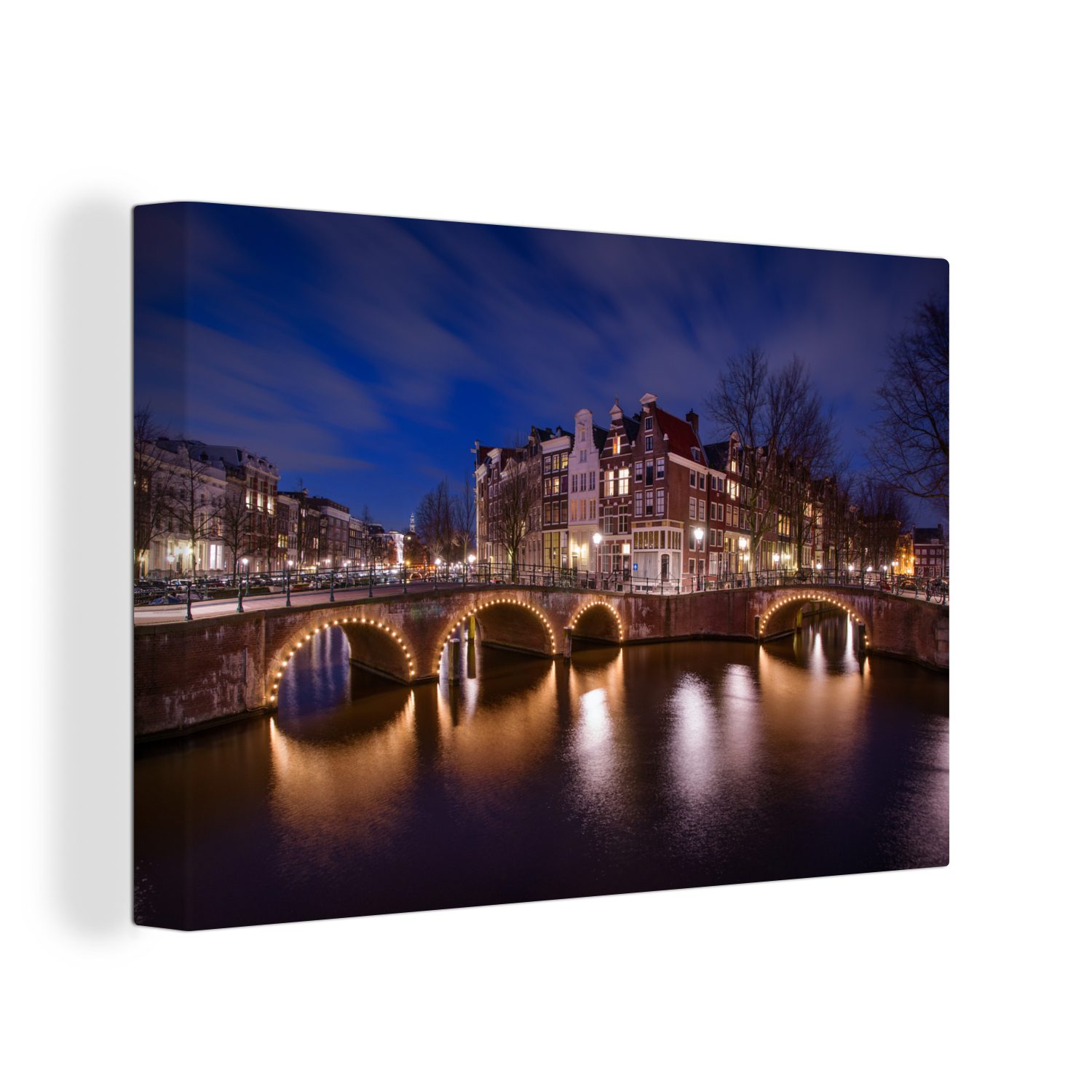 Nacht, 30x20 bei Aufhängefertig, Wanddeko, cm Leinwandbild (1 Wandbild Amsterdams OneMillionCanvasses® Leinwandbilder, Keizersgracht St),