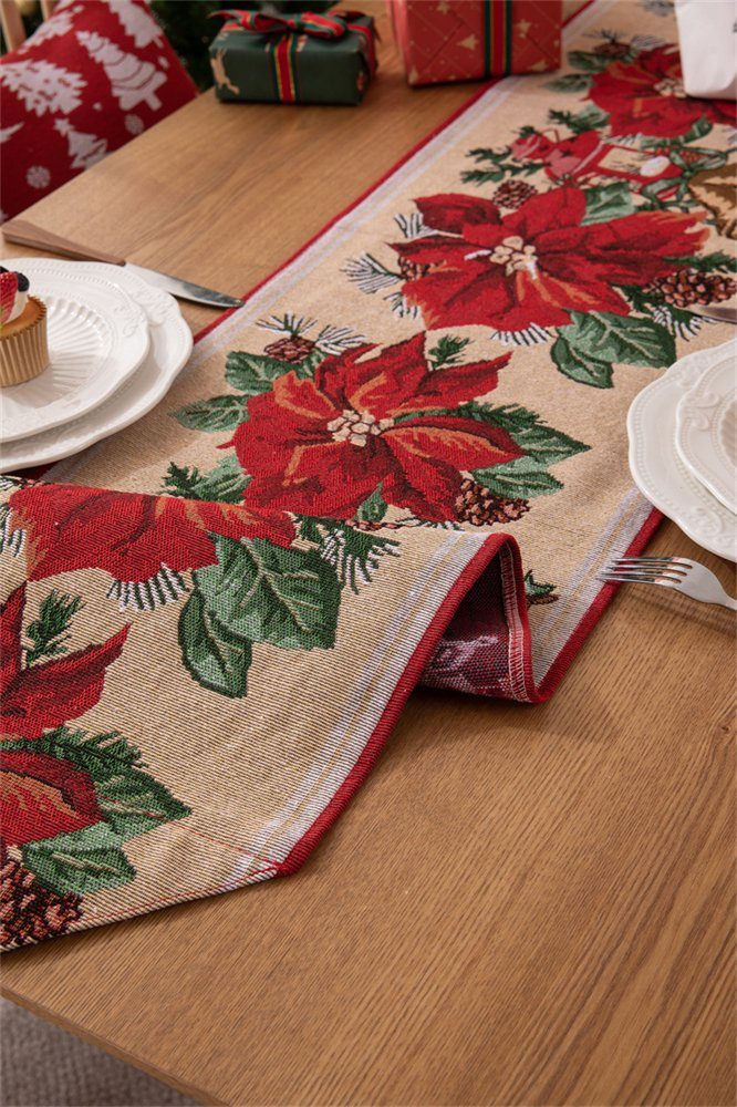 Rouemi Tischband Tischdecken, Weihnachten Rot-A 35×180cm Elch Polyester Weihnachten Tischdecke, Druck