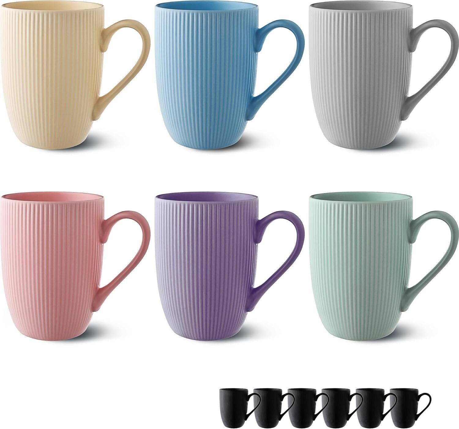Cosumy Tasse Kaffeetassen 6er Set Modern Bunt Pastellfarben - Einzigartiges, 6-tlg., Keramik, Auch als Teebecher, Teetasse, Kaffebecher, Lungo Tasse Streifenmuster