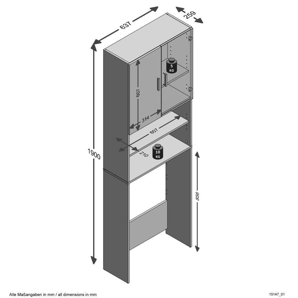 FMD Waschmaschinenumbauschrank Olbia mit 2 Fächern offenen