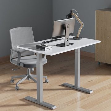 Maclean Schreibtisch ER-402, Sitz-Steh-Schreibtisch Tischgestell Weiß/Schwarz/Grau