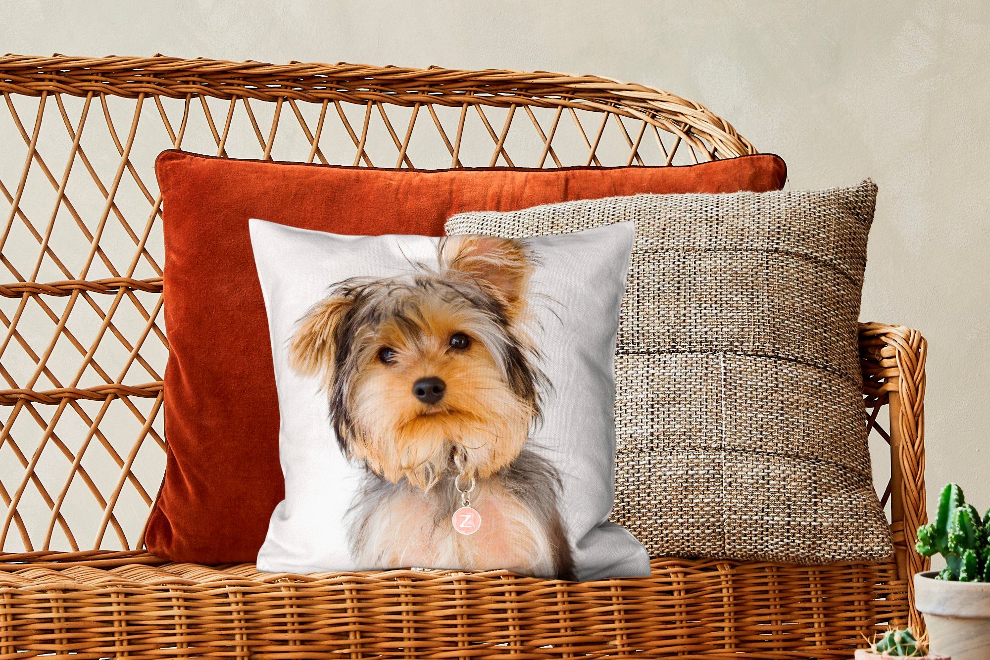 MuchoWow Schlafzimmer, Yorkshire-Terriers, für Wohzimmer, Sofakissen Füllung Porträt Deko, eines Zierkissen Dekokissen mit