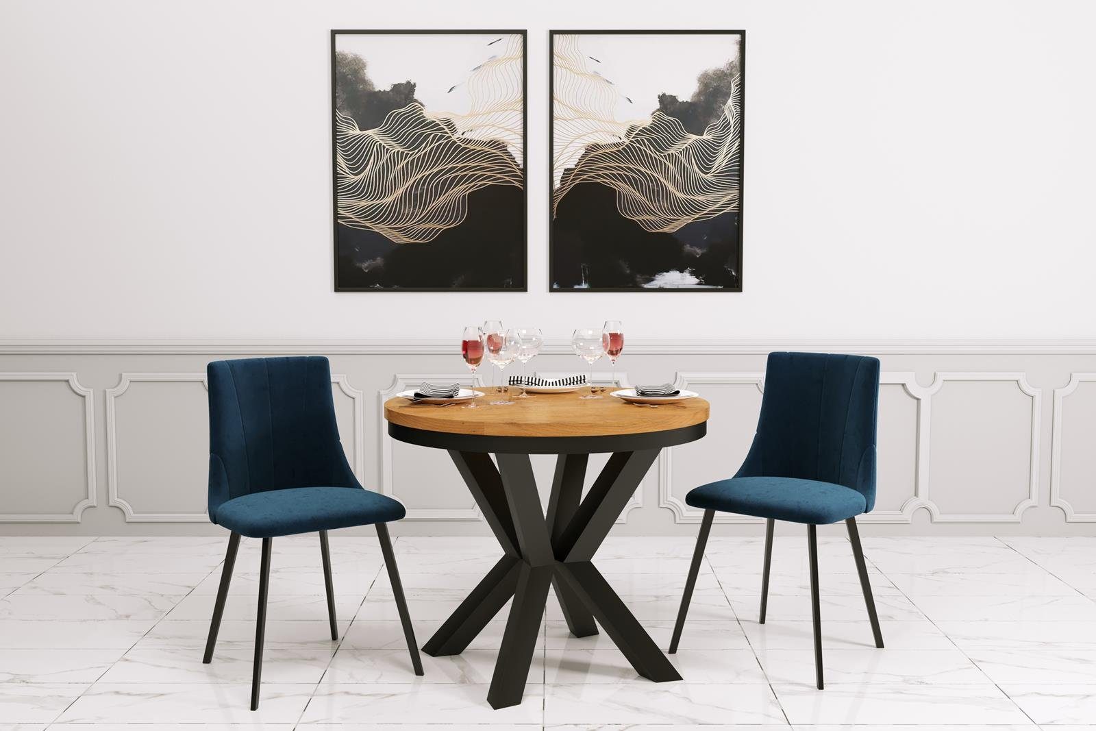 Beautysofa Esstisch Lares (100x100 / 100x140 / 100x180 cm), Küchetisch mit  laminierte Tischplatte, Runde Tisch
