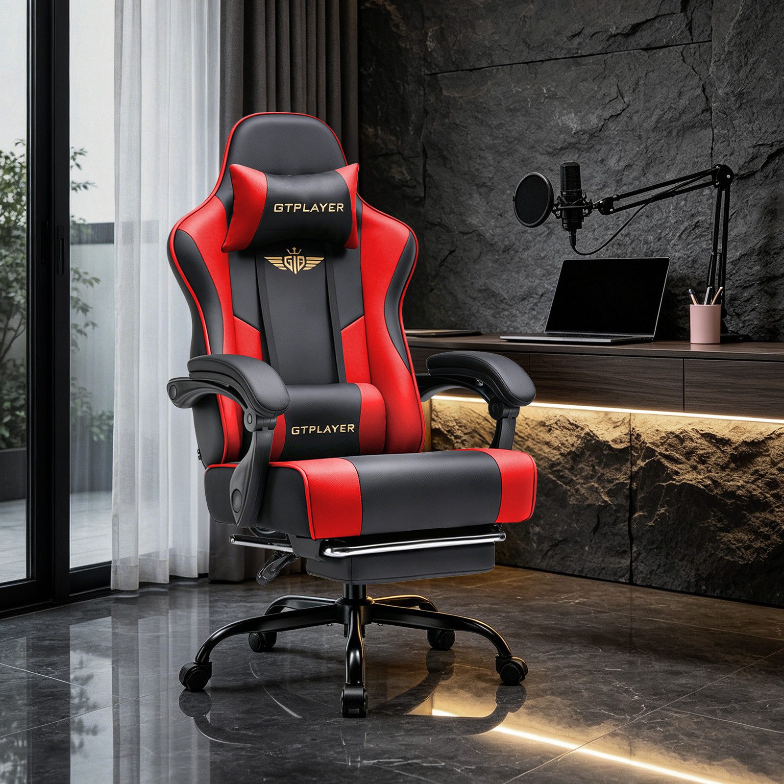GTPLAYER Gaming-Stuhl Gaming Stuhl Chair Gamer Sessel - Ergonomischer Gamer Stuhl, mit Fußstütze Kopfstütze und Lordosenstütz 180kg – Bild 3 von 5