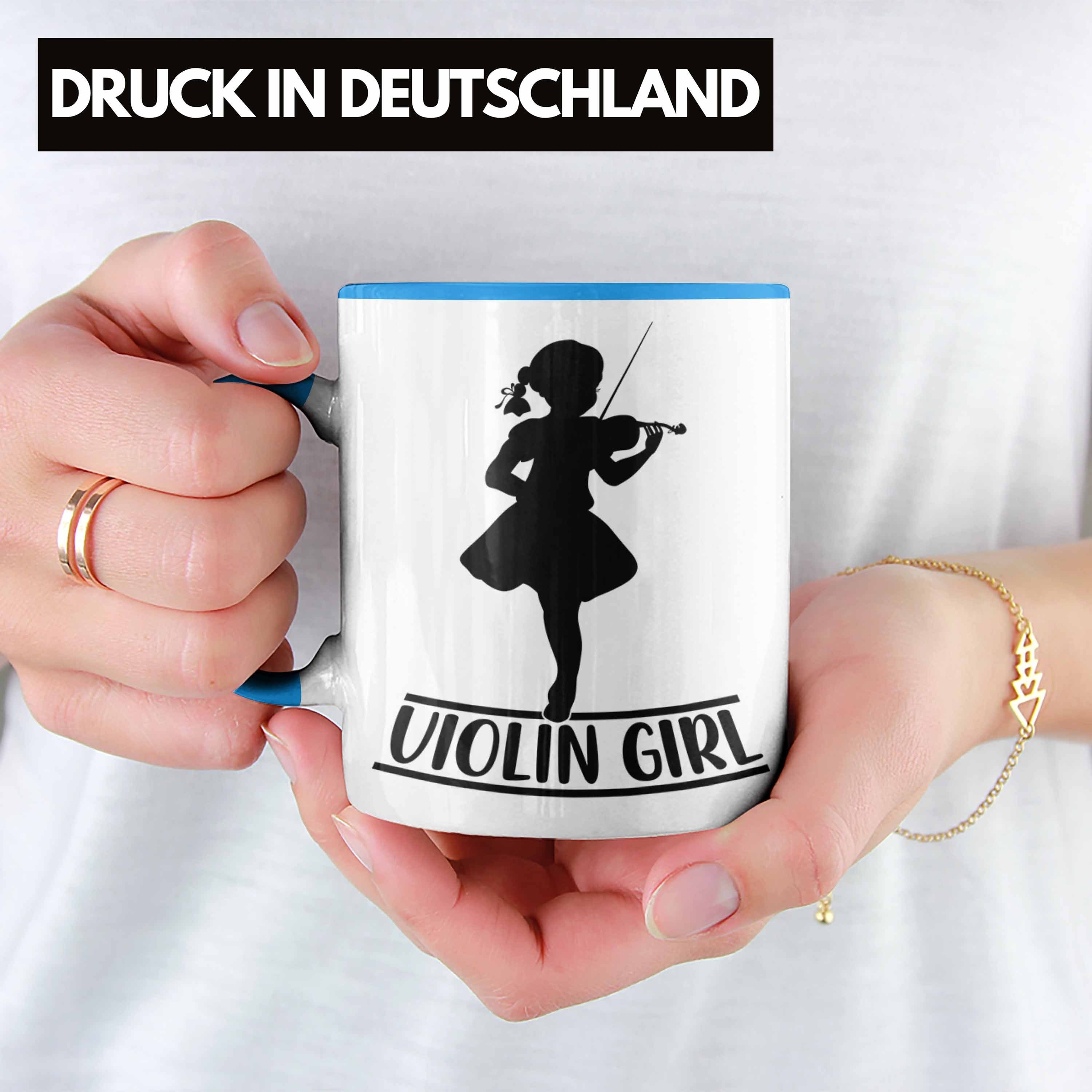 Geschenk Geigenspielerin Blau Tasse Geigen Geigenspieler Trendation Tasse Kaffee-Becher Spru