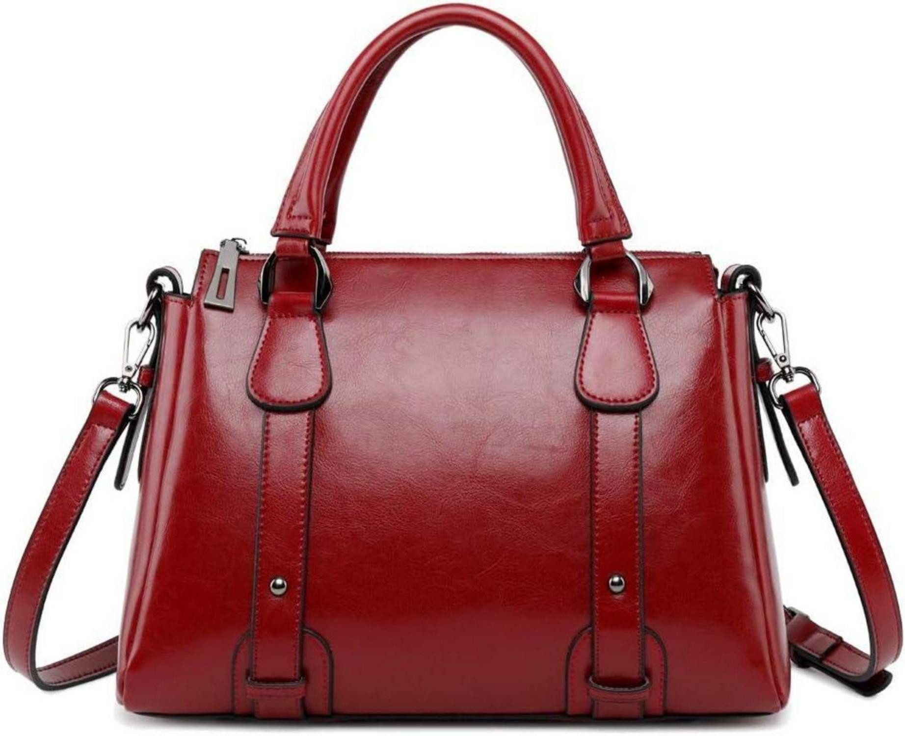 LuxusKollektion Henkeltasche Damen Leder Handtasche Henkeltasche Umhängetasche 21 cm Weinrot