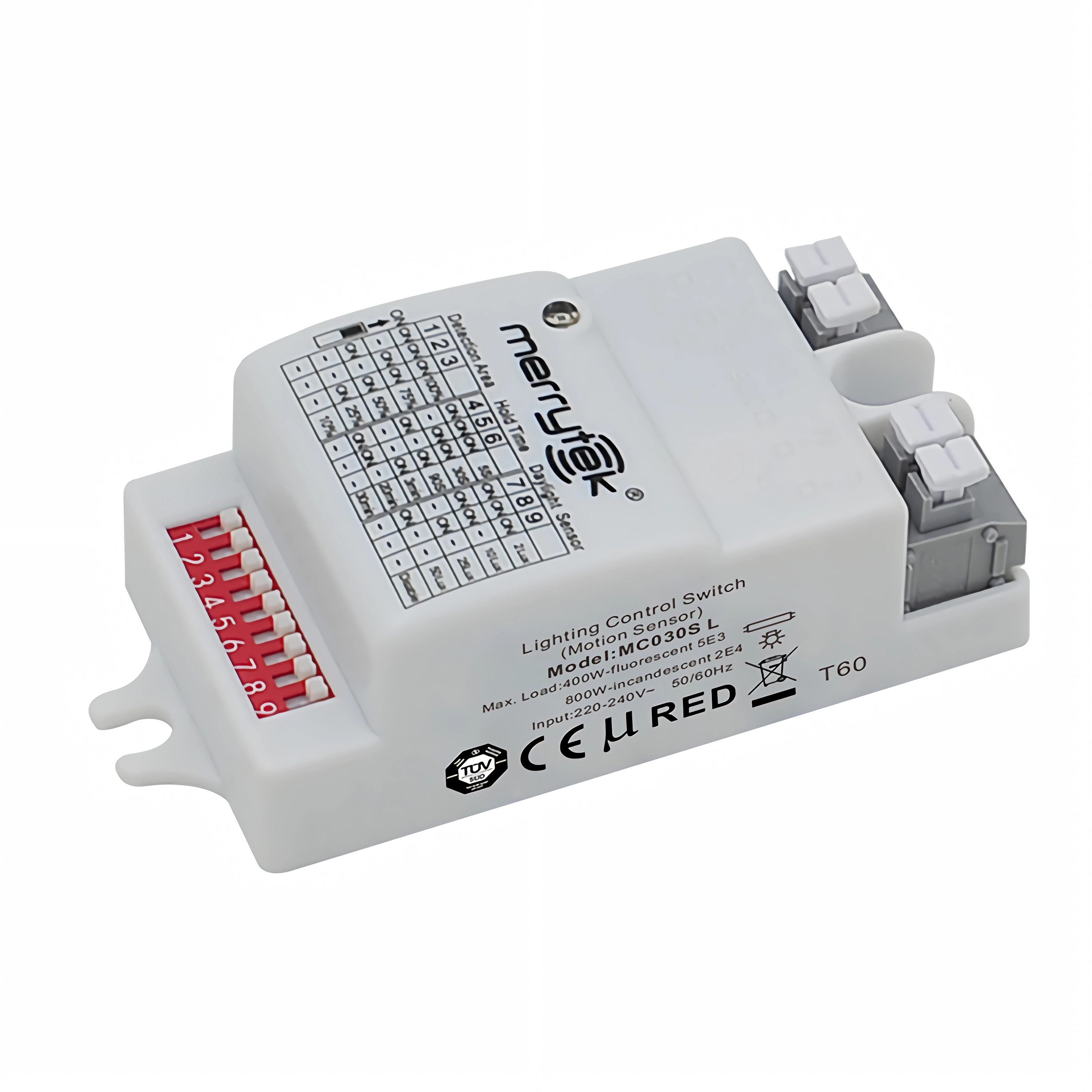 Merrytek Bewegungsmelder L03C Merrytek MC030S-L Mikrowellen Bewegungssensor Ein/Aus 800W Lampe, (Packung, 1-St., 1x Mikrowellen-Bewegungsmelder), Mikrowellen-Technologie 5.8 GHz