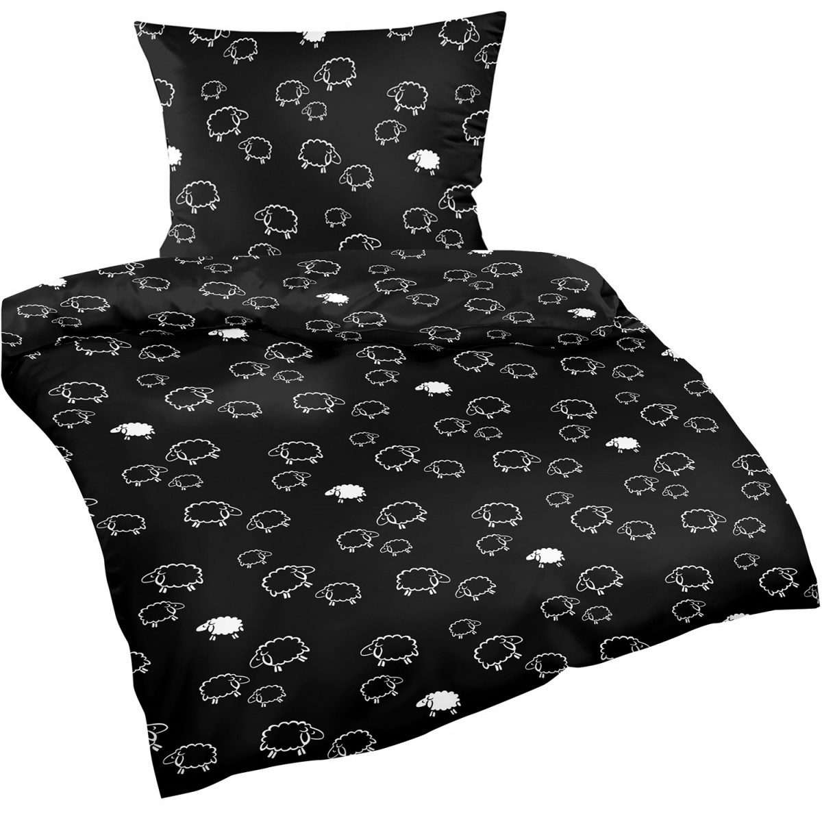 Heubergshop Bettwäsche, Renforcé, 135x200cm + 80x80cm - Schafe Schwarz Baum günstig online kaufen