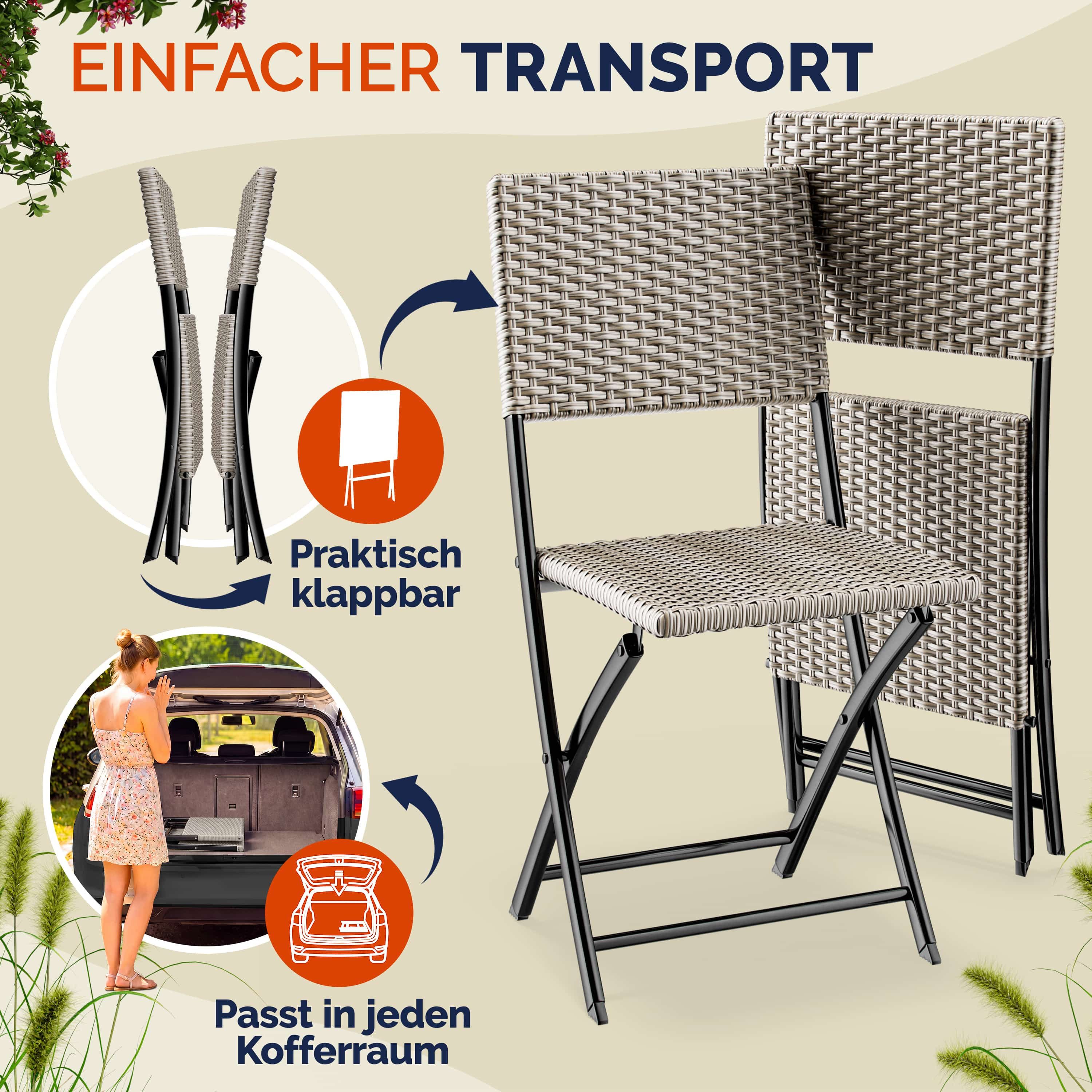 Casaria Klappstuhl, Polyrattan 2er Set 120kg Belastbarkeit Platzsparend Klappbar Leicht