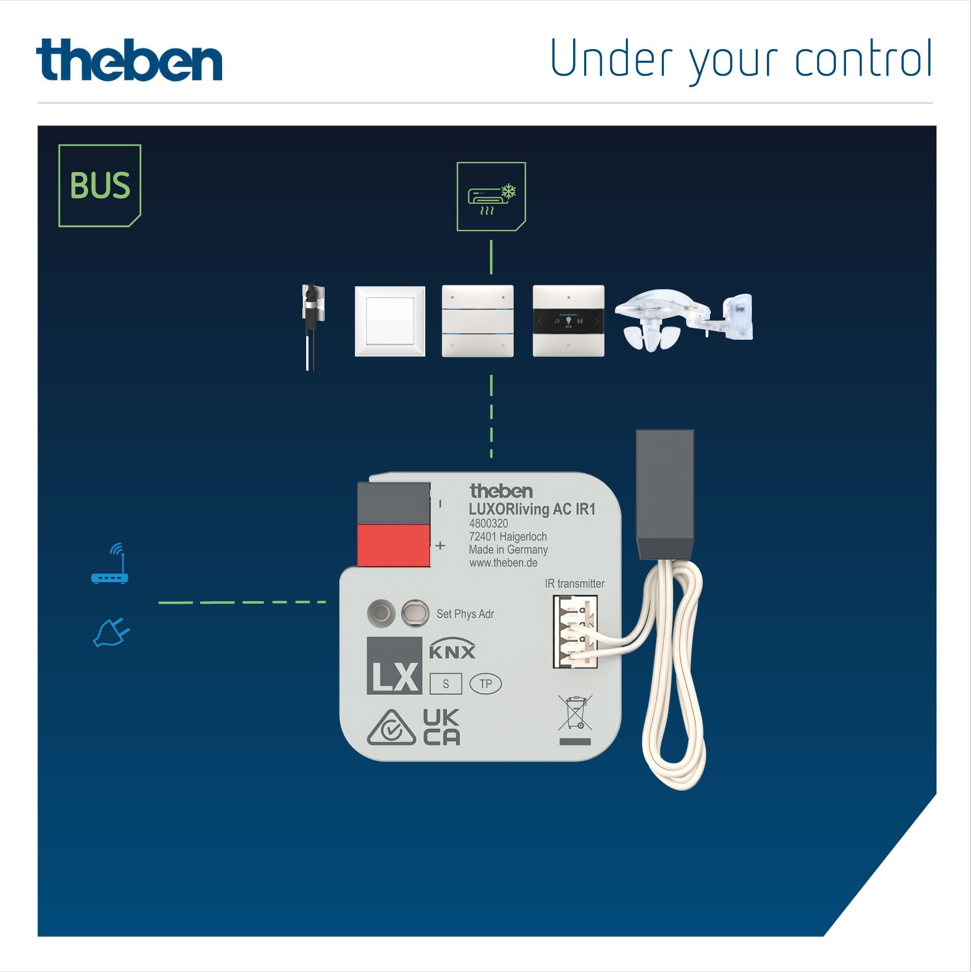 theben LUXORliving AC IR1 Smart-Home-Steuerelement, Split Unit Gateway, IR-Steuerung, Klimageräte, LUXORliving KNX