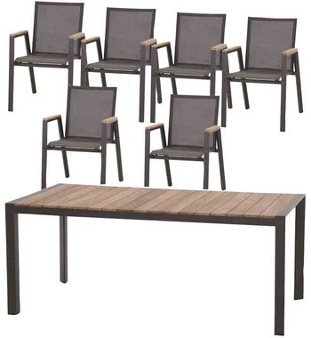 Siena Garden Garten-Essgruppe Savona, (7-tlg., 1x Tisch 180x90 cm, 6x Sessel), Aluminium, Teak FSC 100%, geeignet für 6 Personen