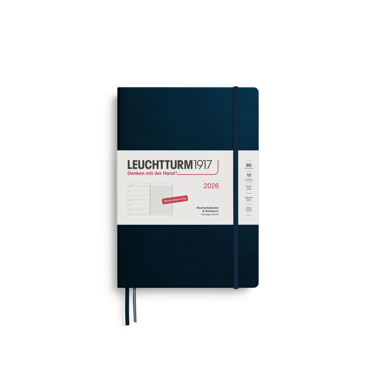 Leuchtturm1917 Taschenkalender Wochenkalender 2026 Composition B5 Hardcover Deep Sea