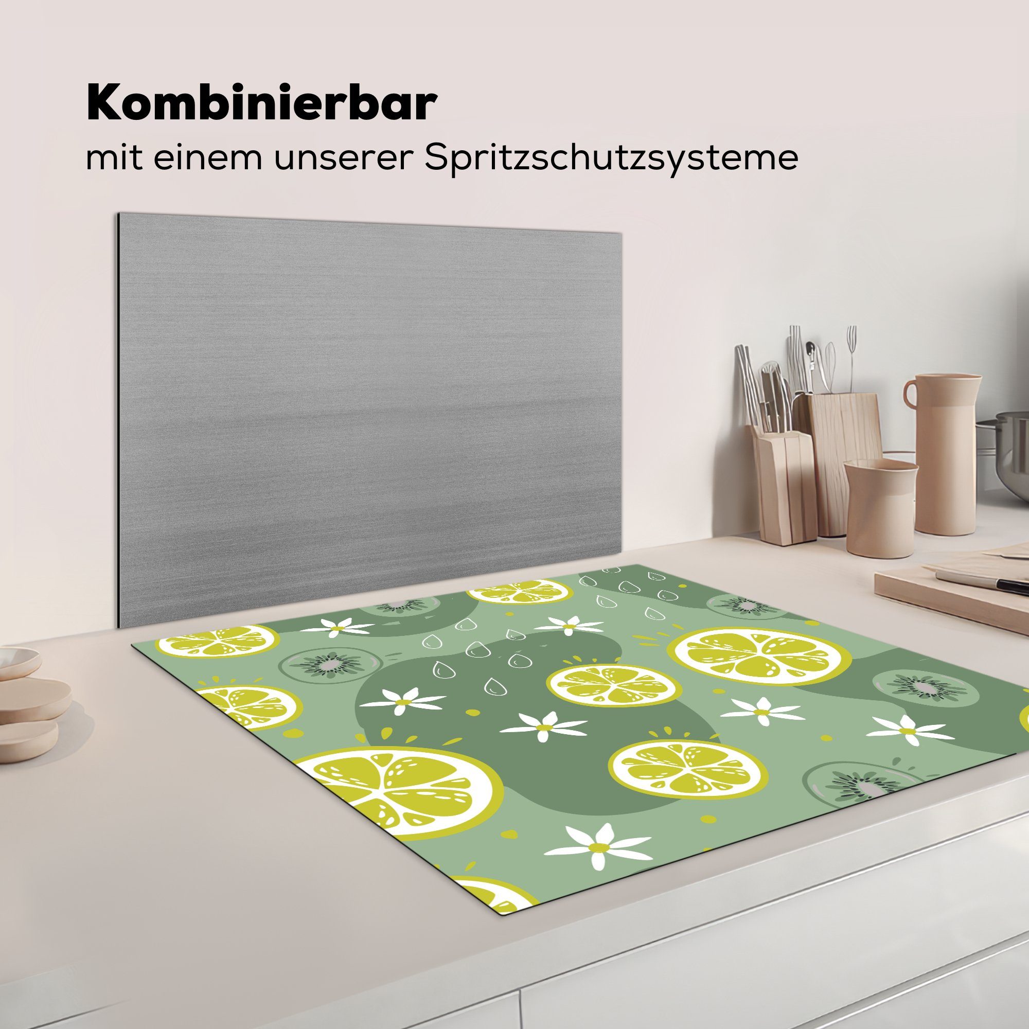 (1 für tlg), Ceranfeldabdeckung, Zitrusfrüchte küche Blumen 78x78 cm, - Kiwi, Vinyl, Sommer - - MuchoWow Arbeitsplatte Herdblende-/Abdeckplatte