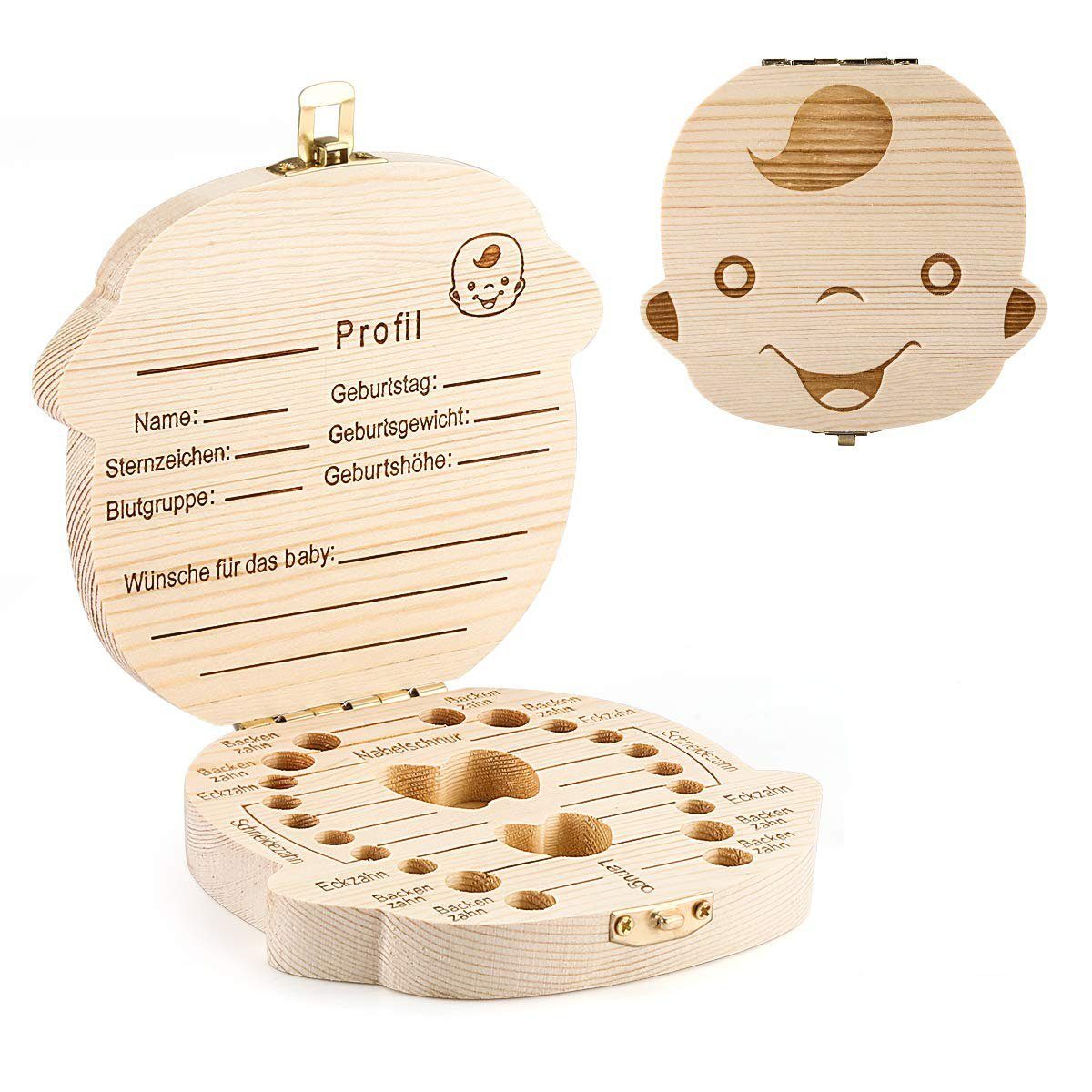 Mmgoqqt Zahndose »Zahnbox Holz Milchzähne Box [Deutsch Version] Zahndose  Milchzahndose Zahndöschen für Kinder«