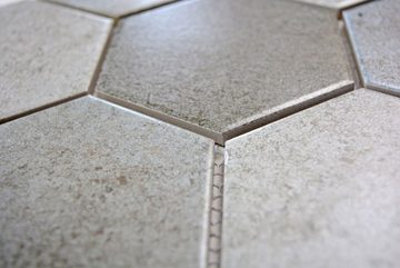 Mosani Mosaikfliesen Hexagonale Sechseck Mosaik Fliese Keramik grau XL Küche WC Bad
