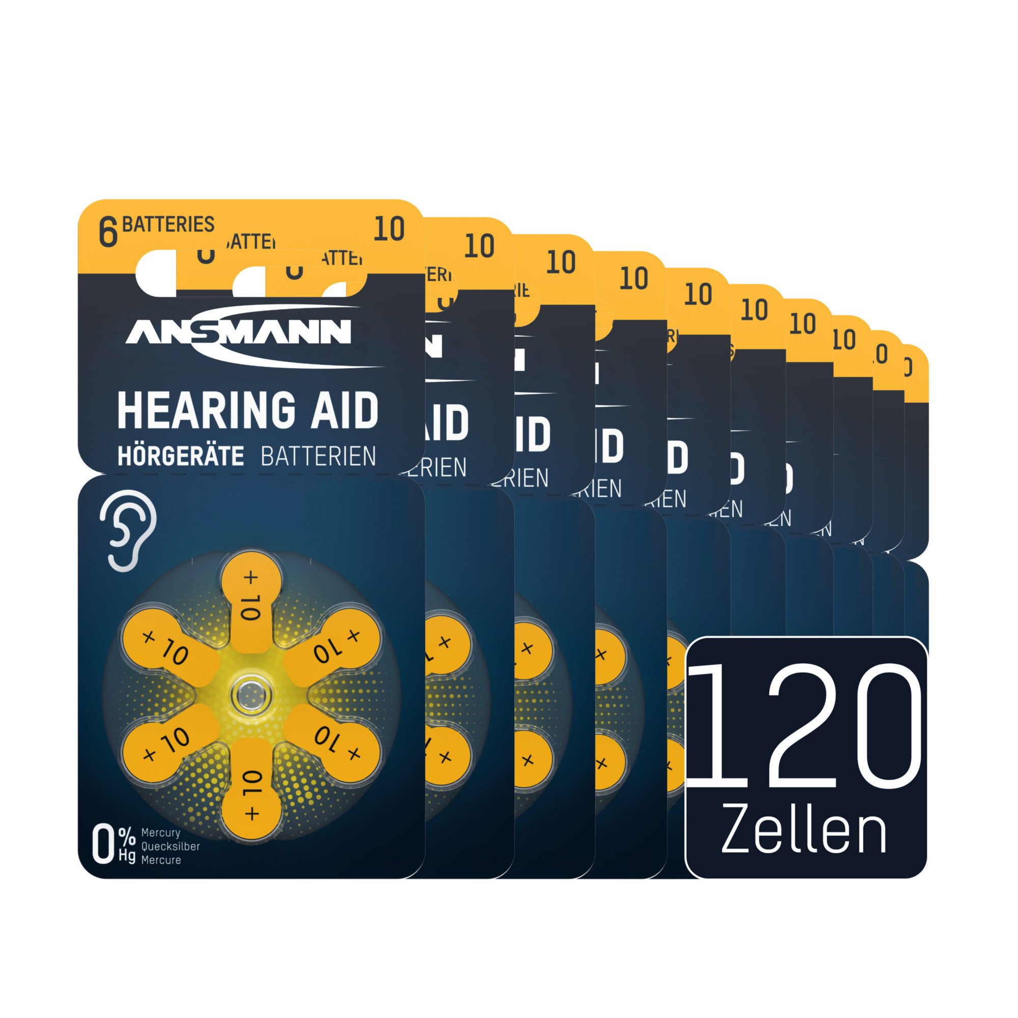 ANSMANN AG Hörgerätebatterien Typ 10 gelb PR70 P10 ZL4, 120 Stück, German Quality Knopfzelle