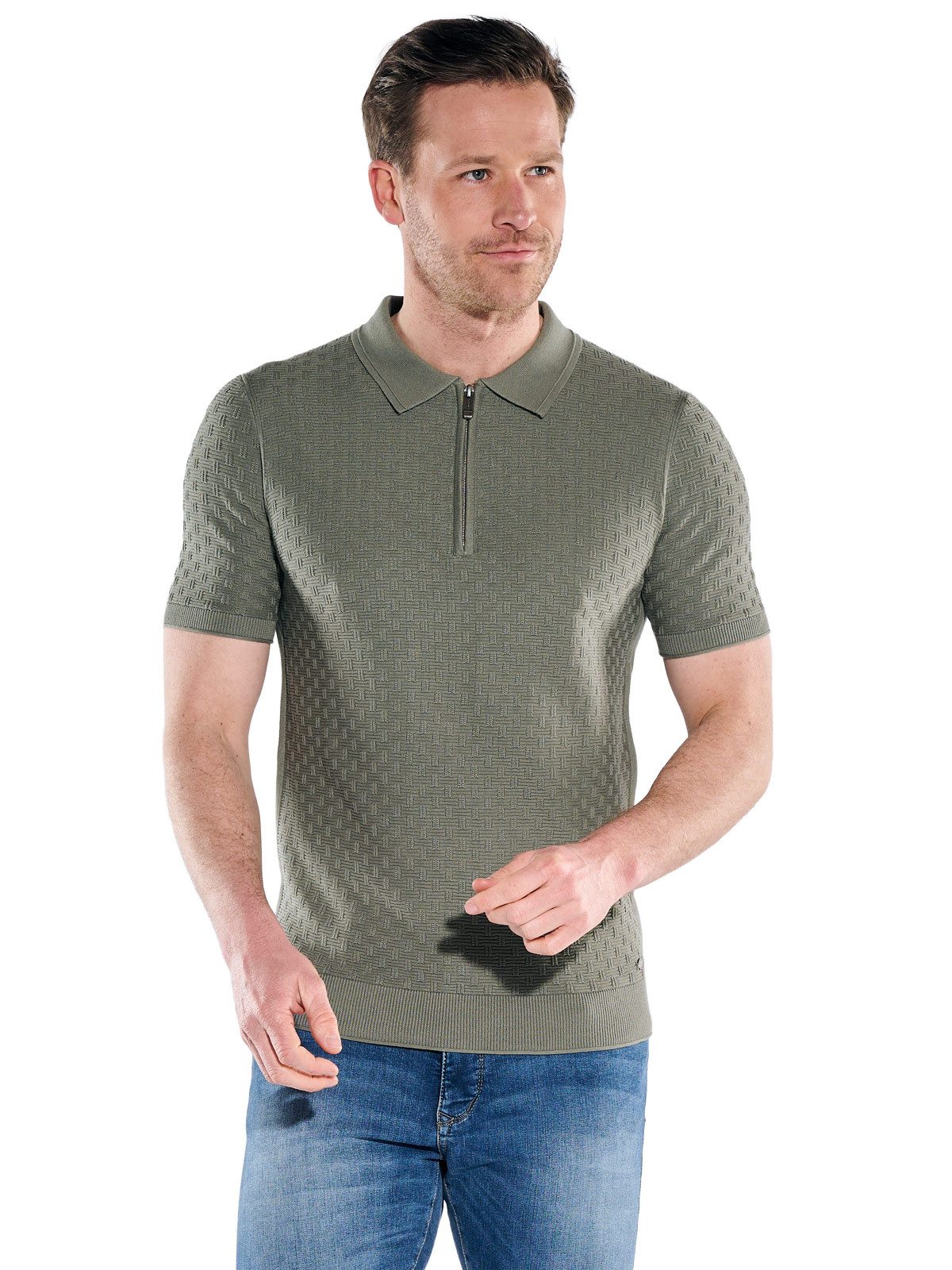 Engbers Poloshirt Herren Modisches Strick-Poloshirt mit Zipper, Dunkelgruen