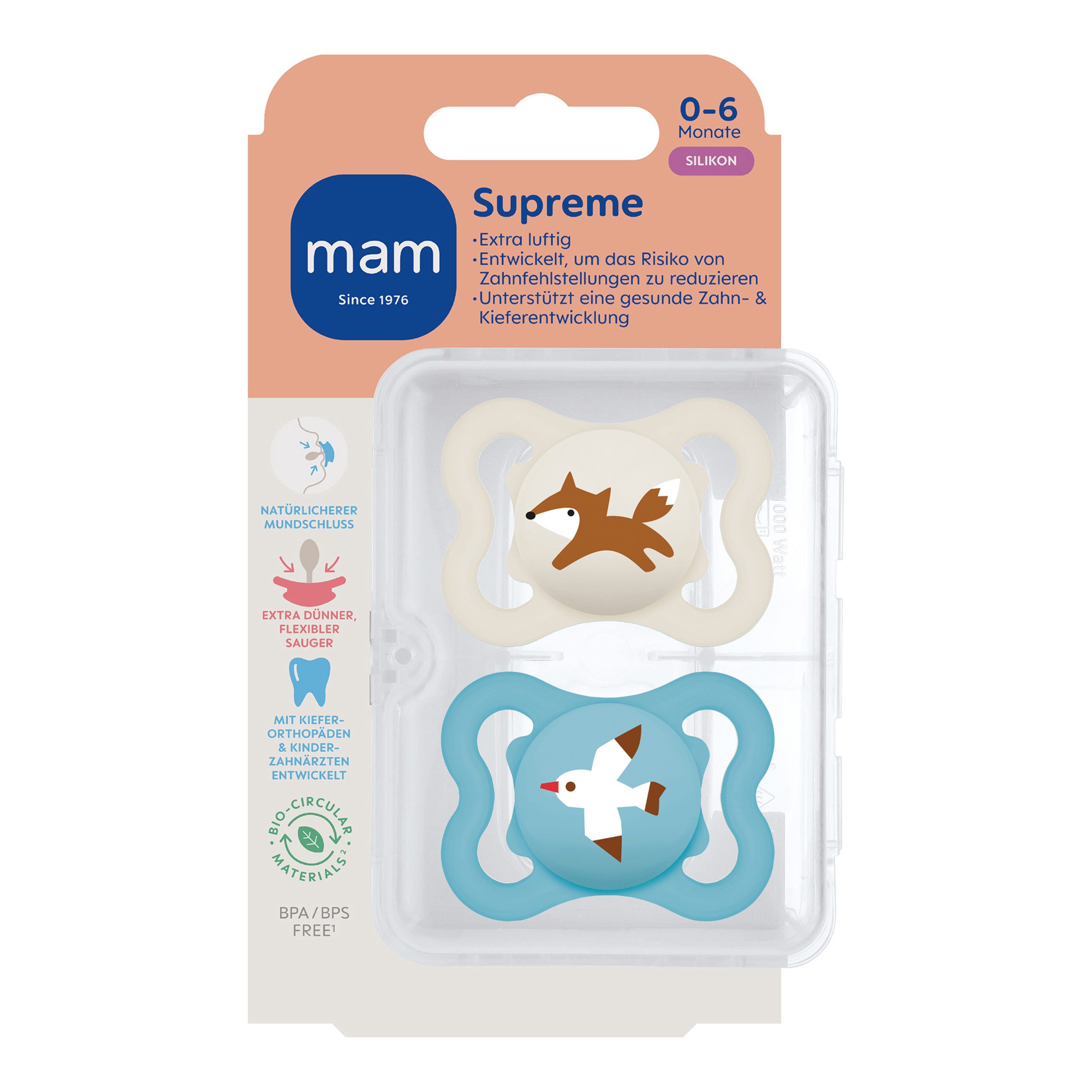 MAM Schnuller Supreme Silikon Symmetrisch Oval