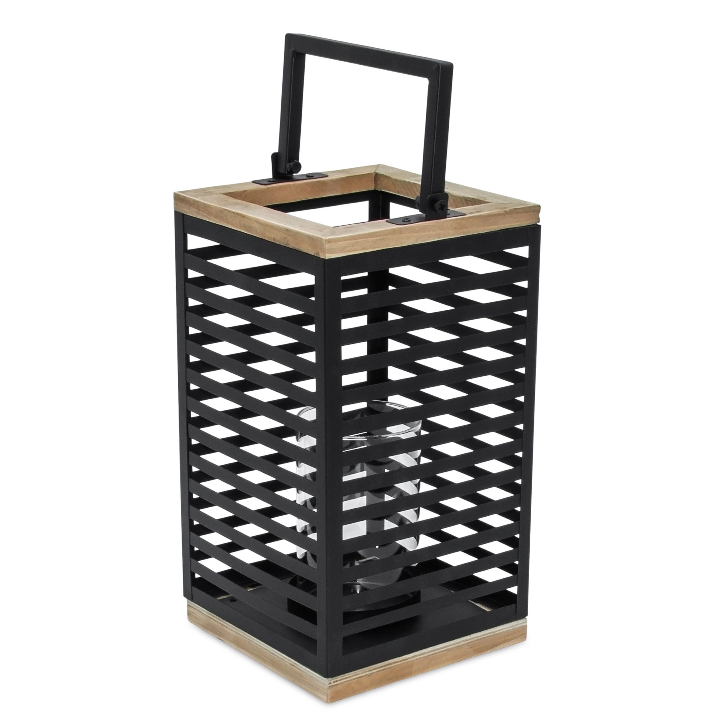 Spetebo Windlicht Laterne aus Metall und Holz - ca. 28cm - Windlicht