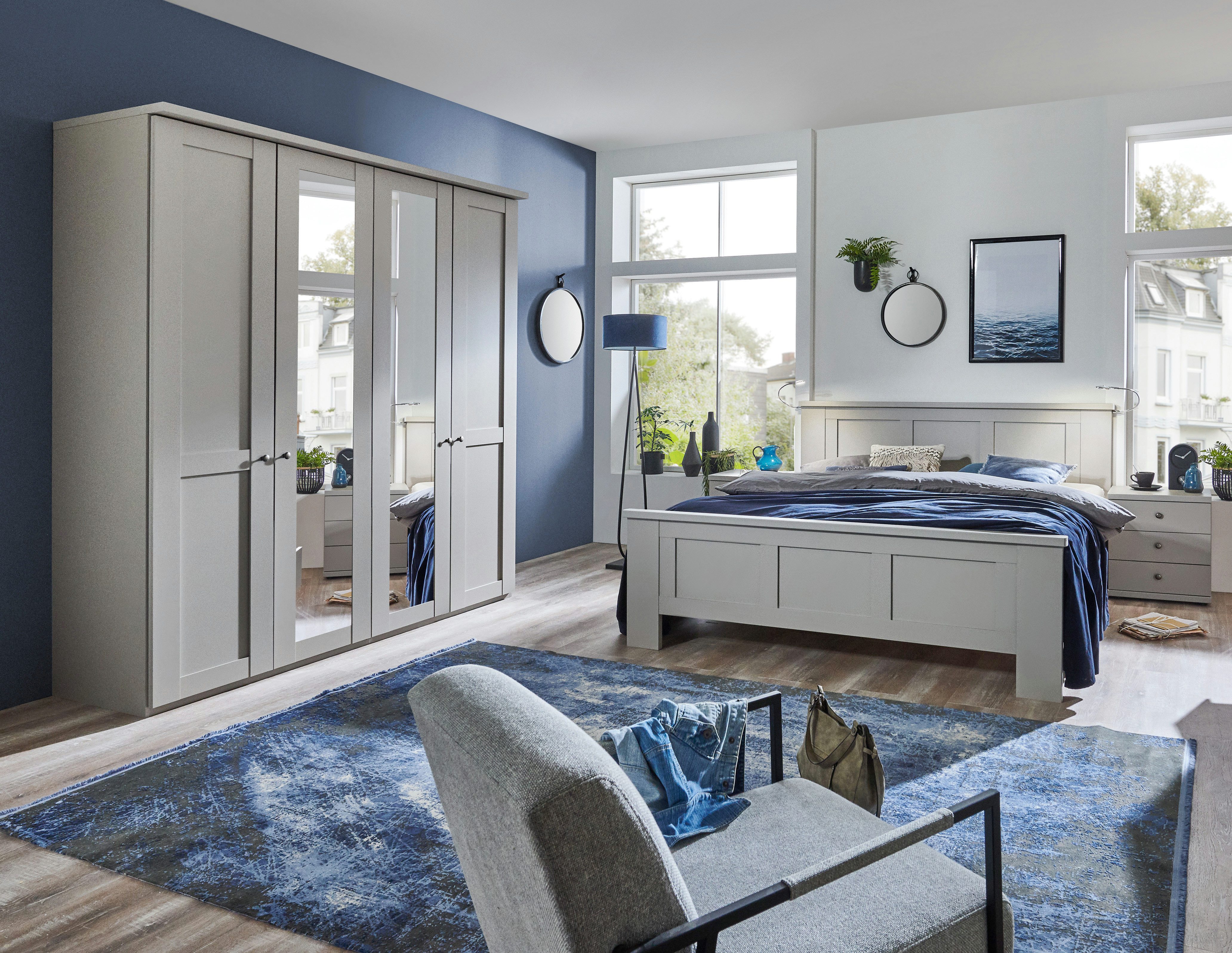 möbel-direkt.de Komplettschlafzimmer Greenholm in Kieselgrau, (Komplett-Set, 4-tlg., verschiedene Schrankvarianten wählbar), Made in Germany, gedämpfte Scharniere, wahlweise mit Spiegeltüren