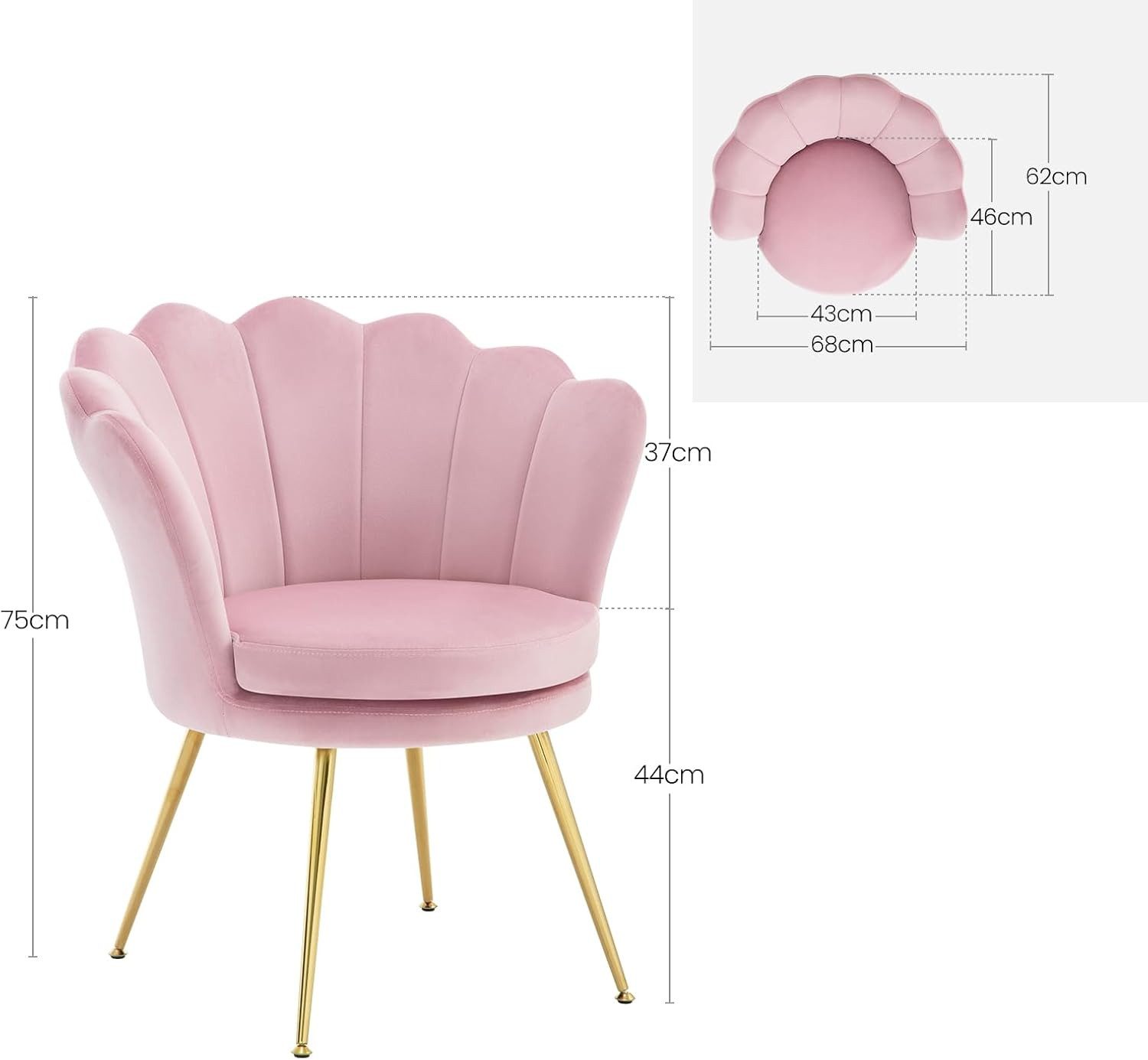 Woltu Relaxsessel, Sessel Wohnzimmer in Blumenform, mit Samtbezug Metallbeinen