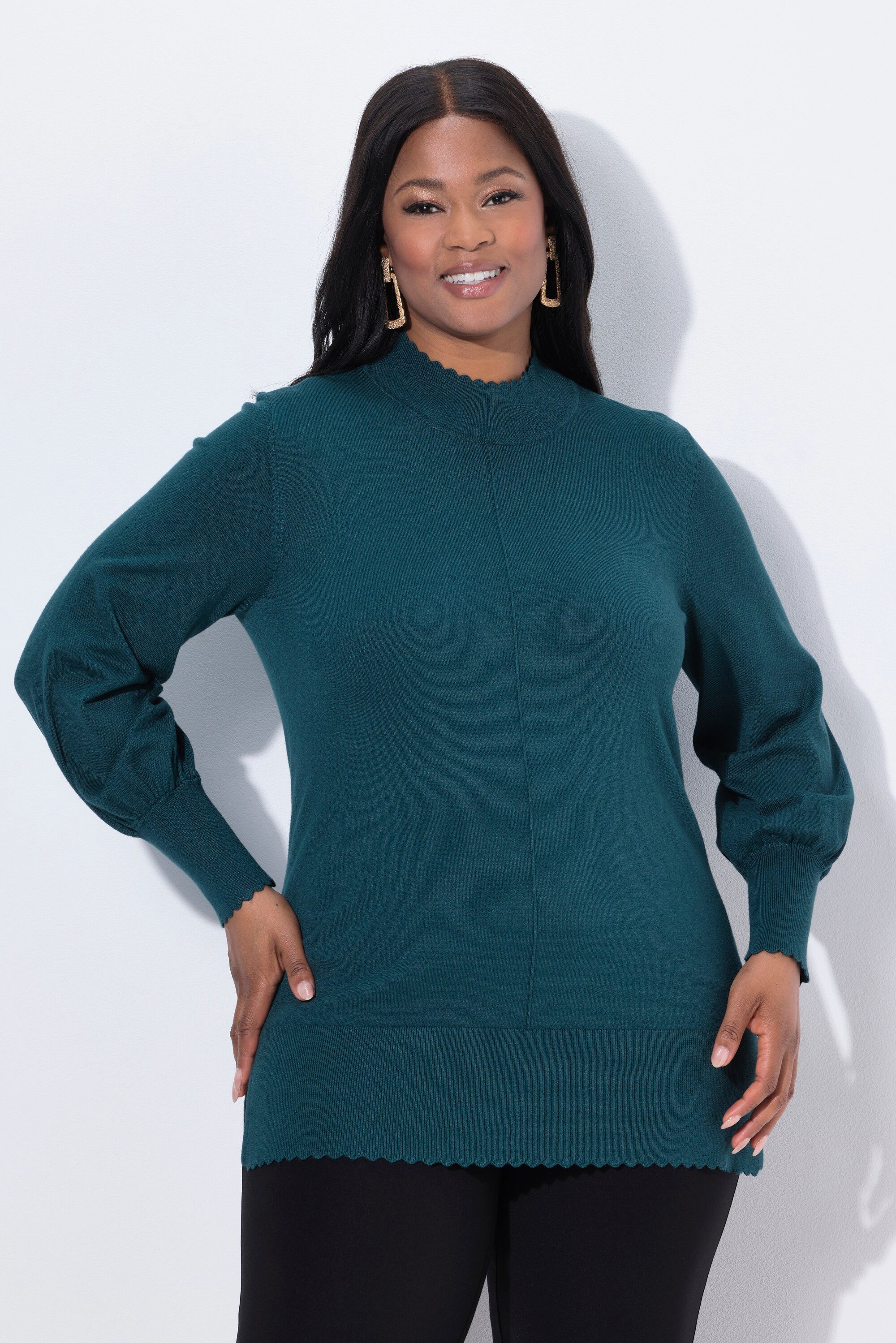 Ulla Popken Strickpullover Pullover Muschelsaum Stehkragen Langarm günstig online kaufen