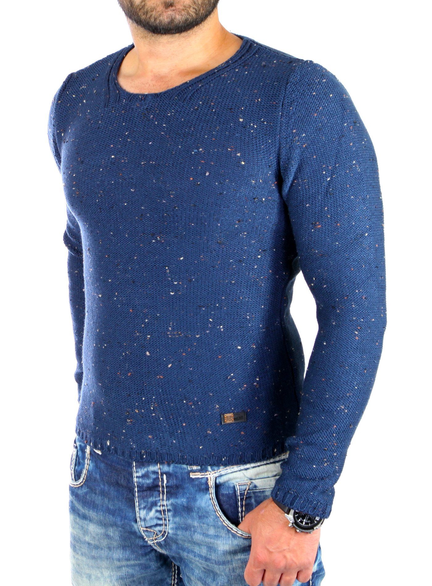 Reslad Strickpullover Reslad Strickpullover Herren Crewneck melierter Pullo günstig online kaufen