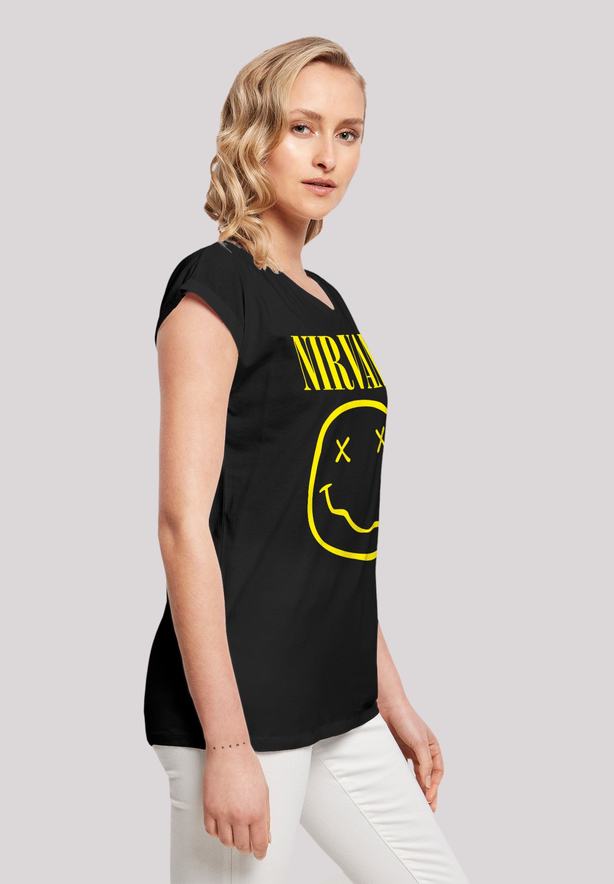 Nirvana F4NT4STIC Yellow Happy Qualität T-Shirt Rock Band Face Premium schwarz