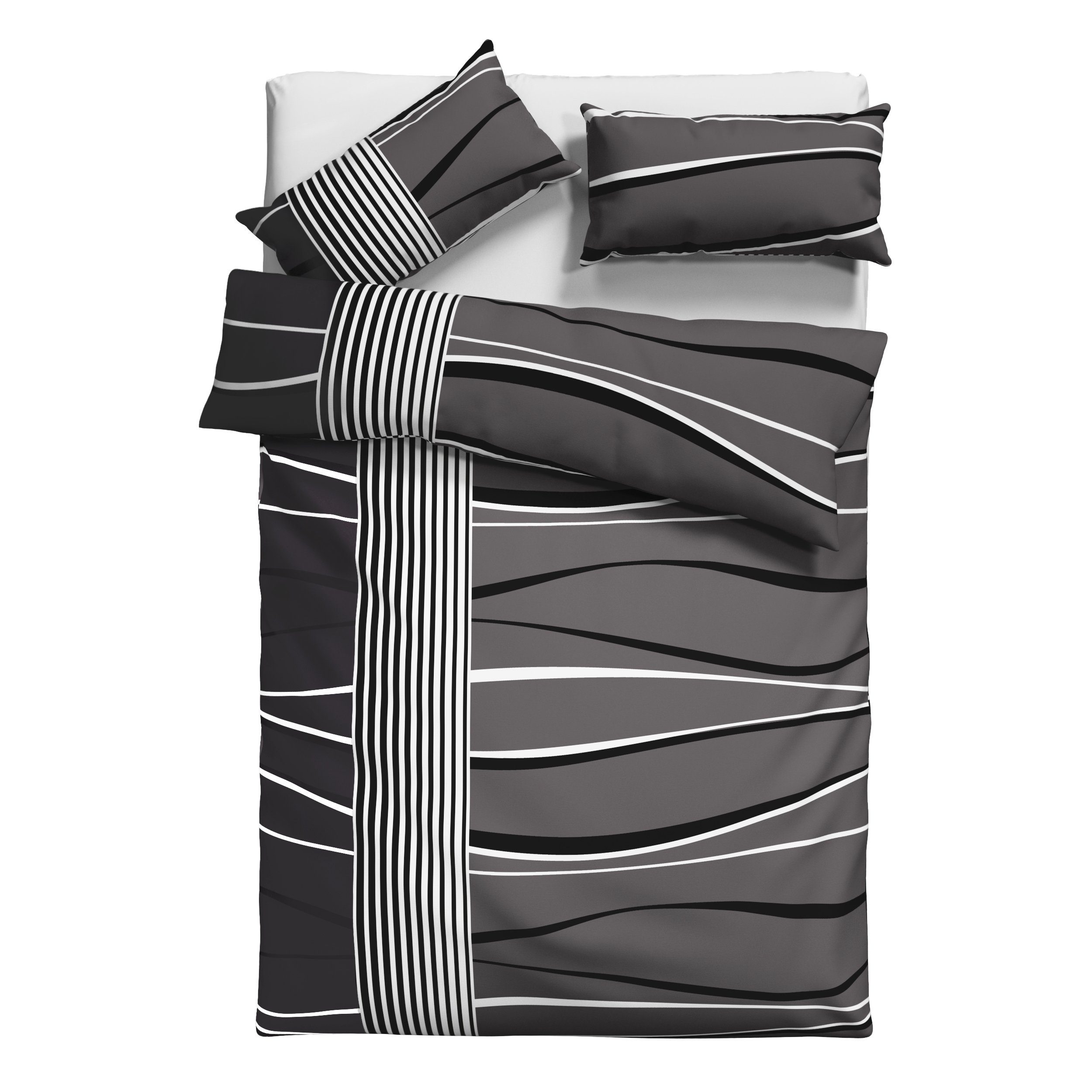 grafische grau aus in Gr. oder cm, Wellen-Design 135x200 Baumwolle, mit Bettwäsche home, Bettwäsche Renu my teilig, 155x220 Linon, 2 Bettwäsche