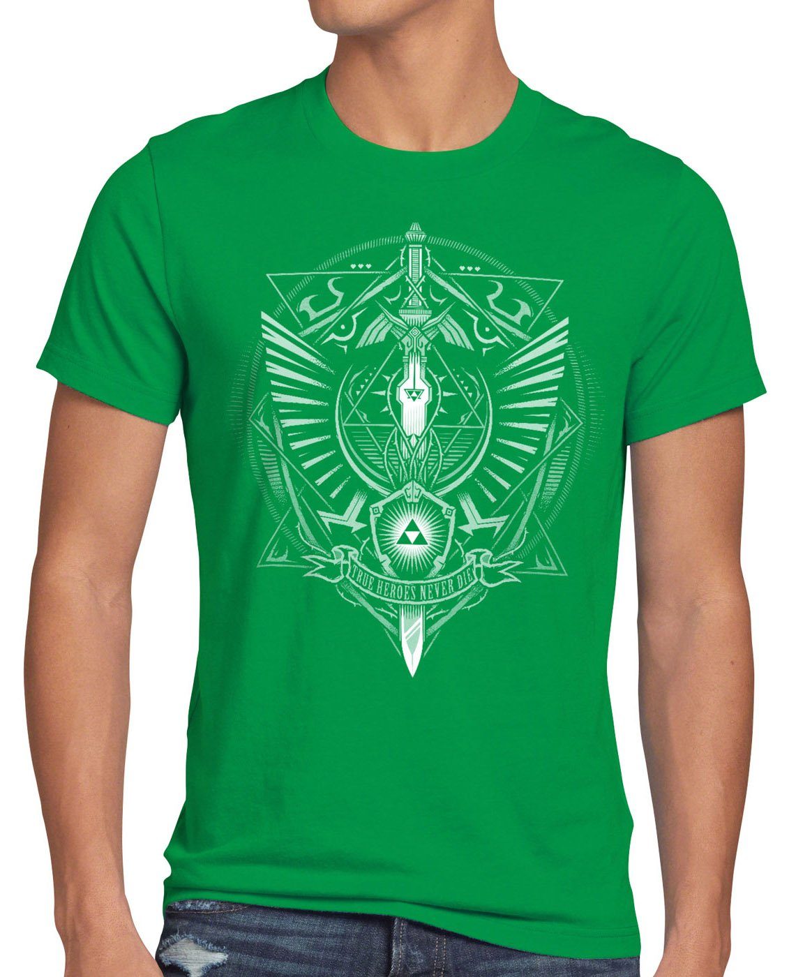 style3 Print-Shirt Herren T-Shirt Hyrule Wappen link gamer grün