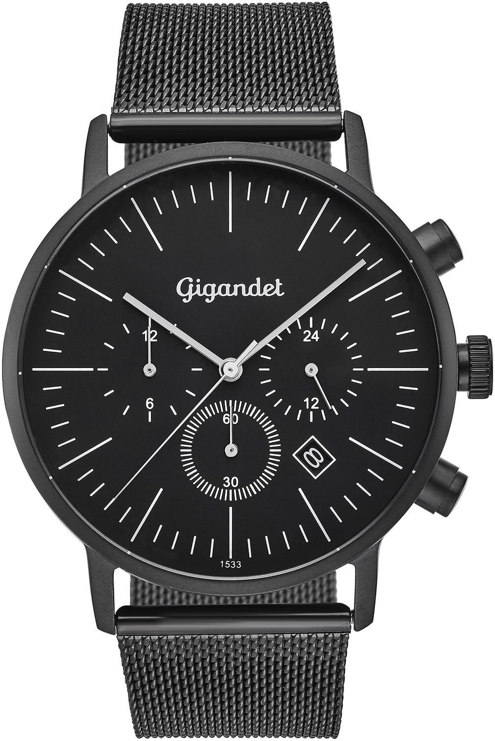 Gigandet Quarzuhr Armbanduhr, Herrenuhr, 24-Std. Anzeige, 42mm, MINIMALISM III G22-007, Mineralglas, 2. Zeitzone, Edelstahlband, 3bar/30m wasserdicht