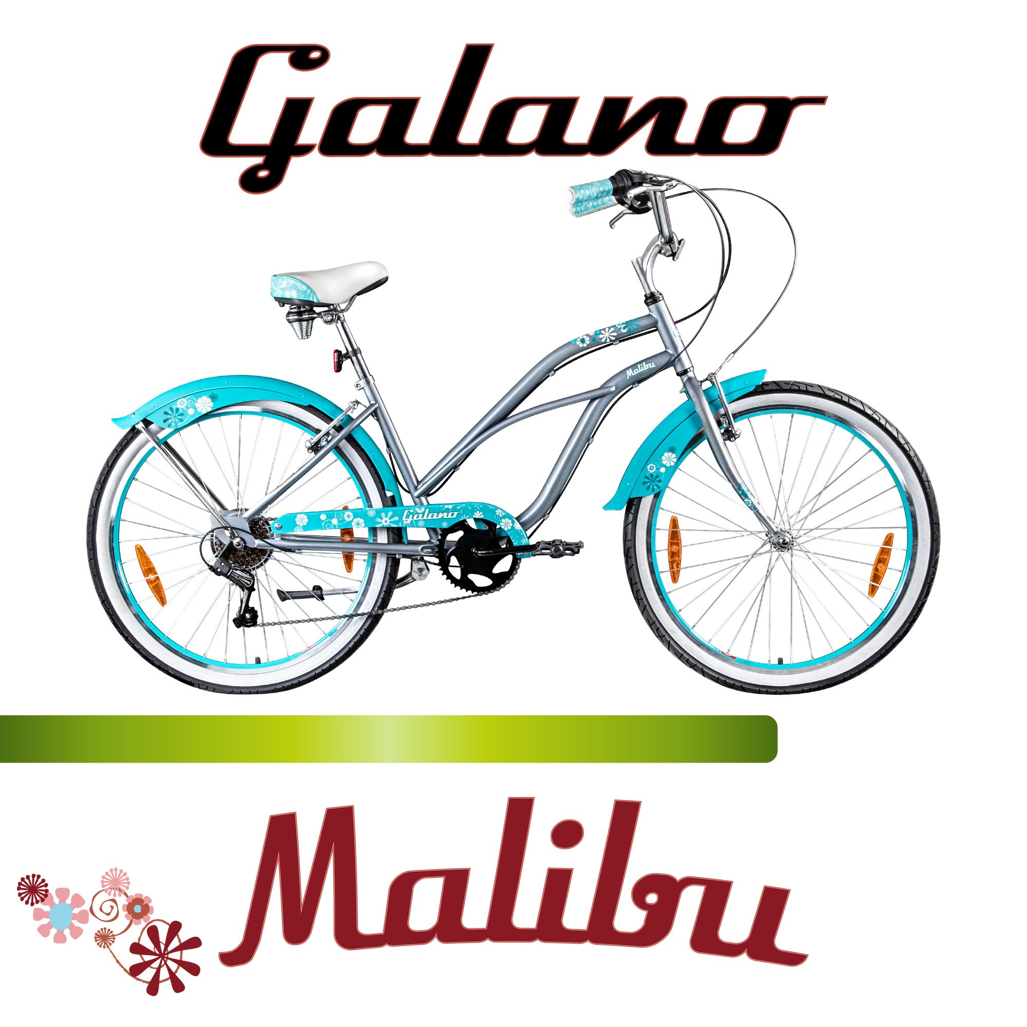 Galano Cruiser Malibu, 6-speed, derailleur gears, beach cruiser, retro bicycle for riders 150 cm and taller, 6-speed women's bicycle