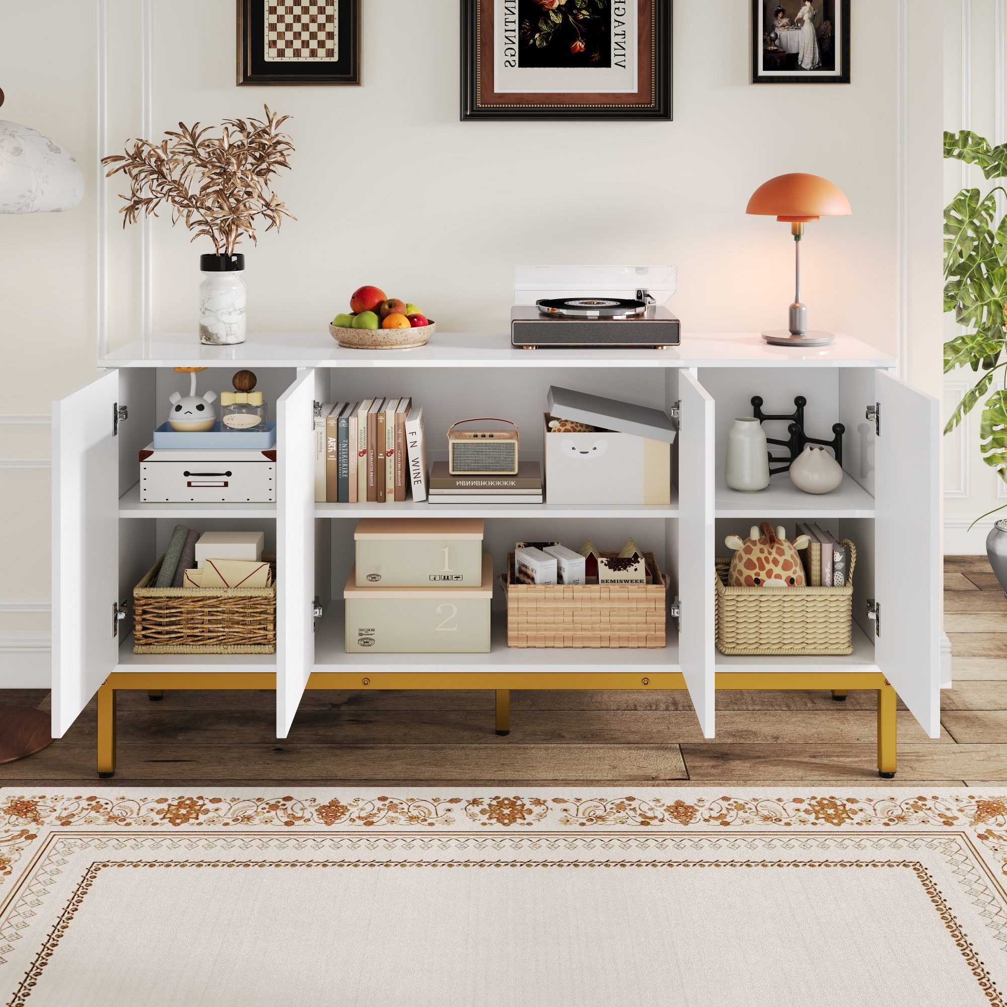 STILVORA Sideboard mit Stauraum,Aufwahrungsschrank Beistellschrank mit goldenen Beinen