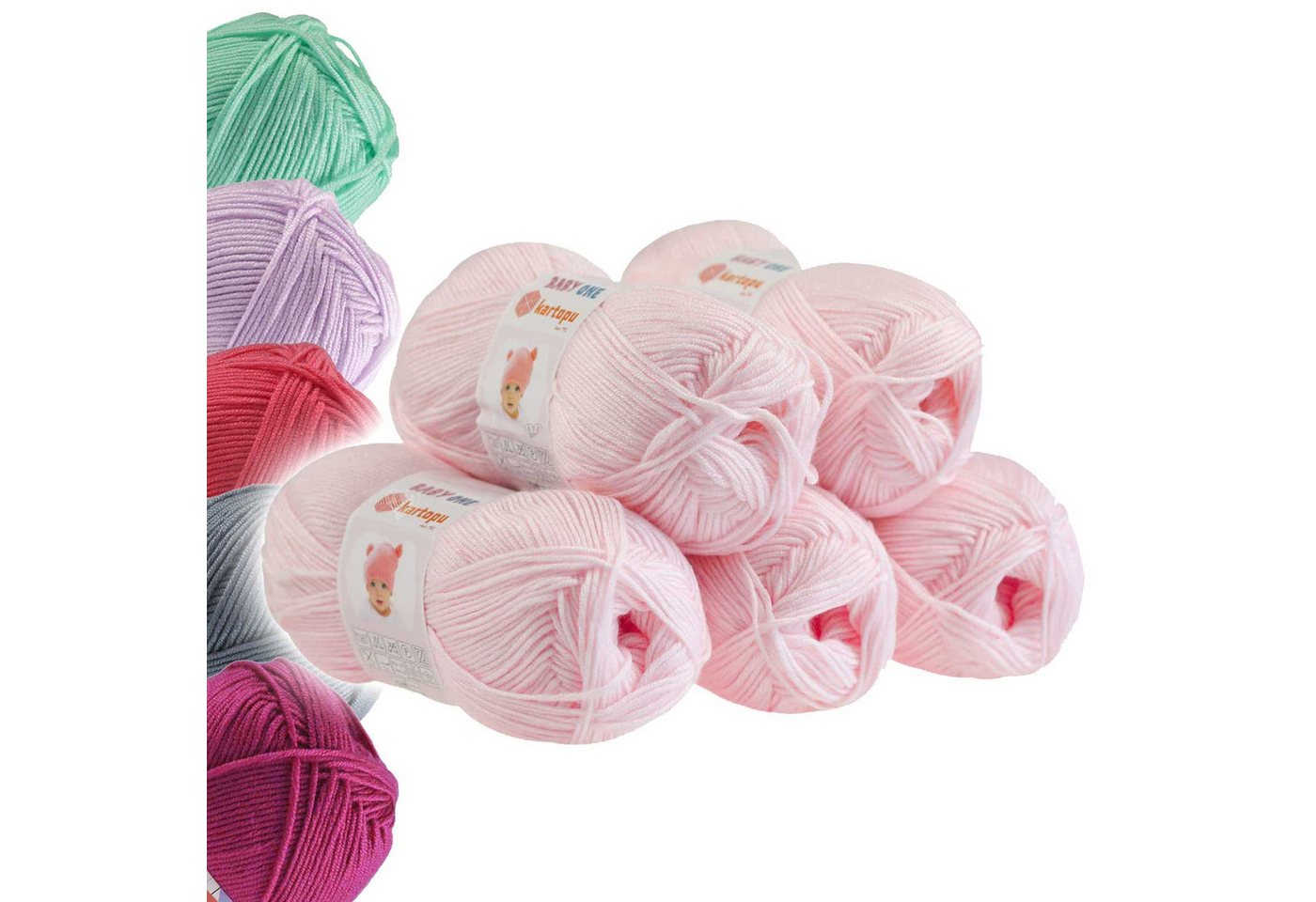 Kartopu 5 x 100g Strickgarn Kartopu BABY ONE Antipilling Babywolle Häkelwolle, 1250 m (Sparpaket), K255 babyrosa