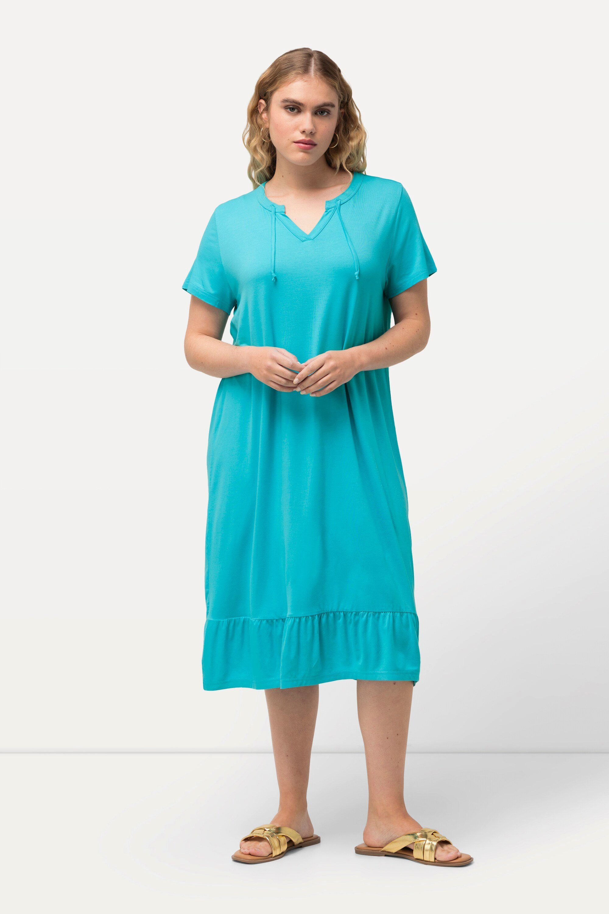 Ulla Popken Jerseykleid Jersey-Midikleid A-Linie Tunika-Ausschnitt Halbarm