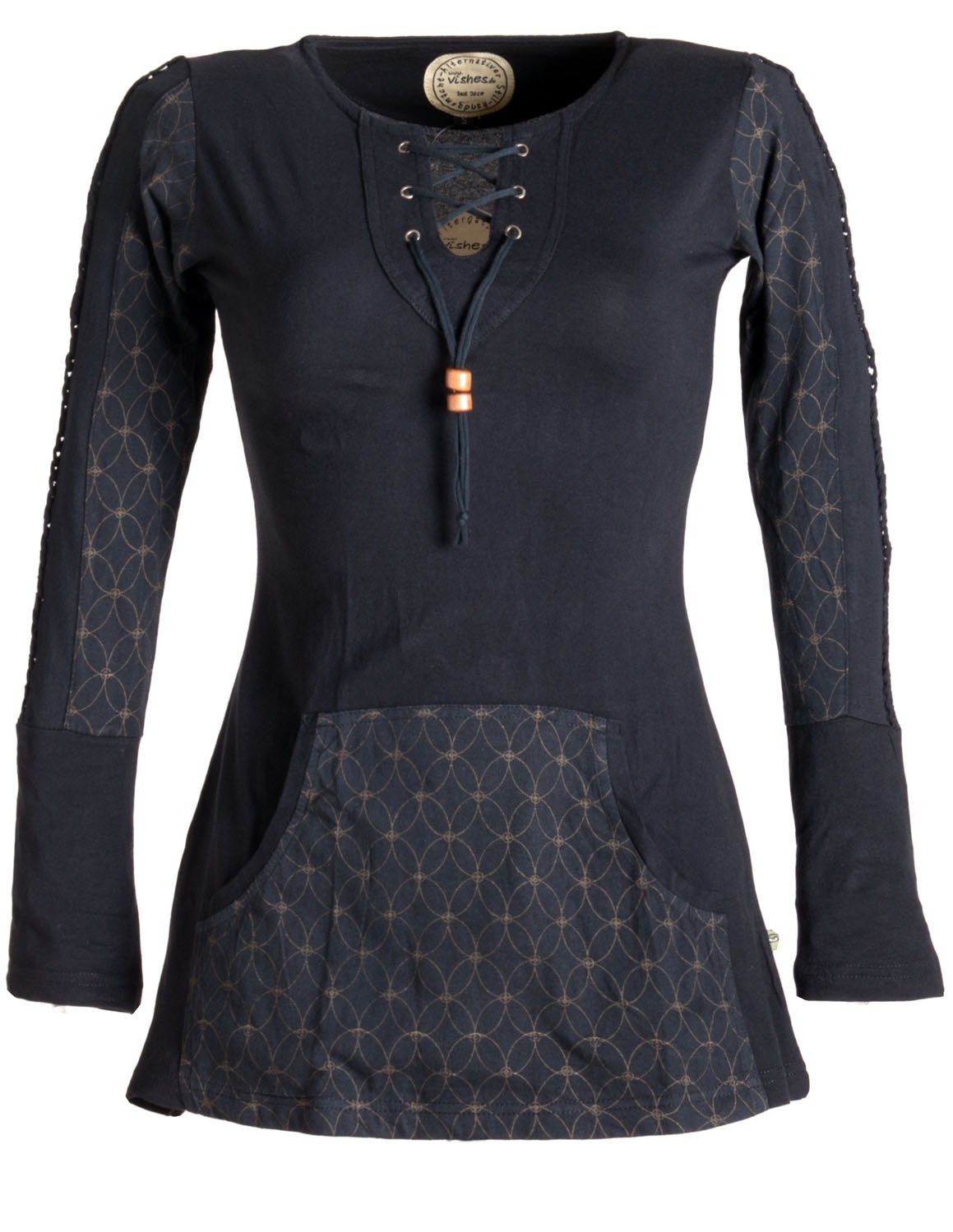 Vishes Sweater Bedrucktes Longshirt Baumwolle mit Kängurutasche Ethno, Hippie, Boho, Goa Style