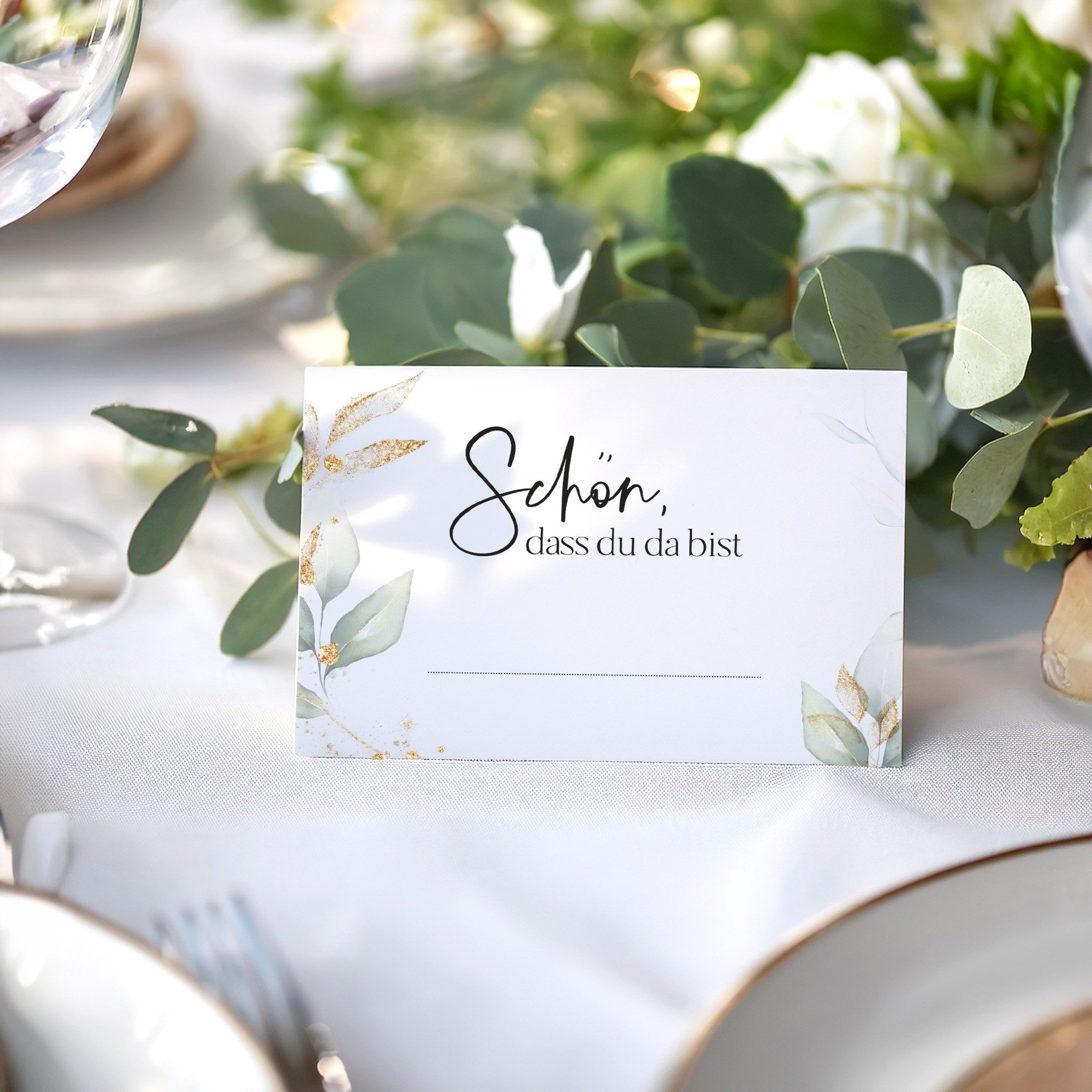 white & ivory Papierdekoration Platzkarte "schön, dass du da bist", 50 Stück, Tischkarten