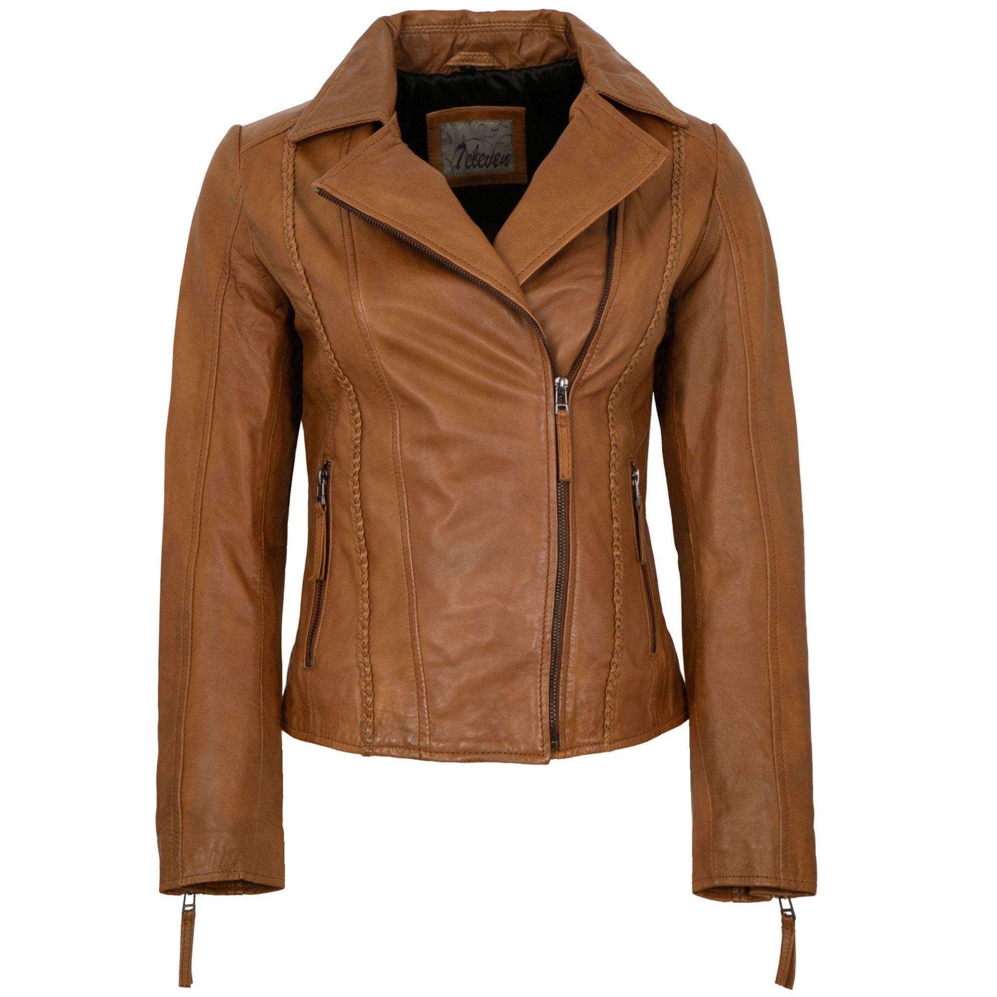 7eleven Lederjacke Jady 7eleven - Damen Lederjacke Bikerjacke Lammnappa cognac