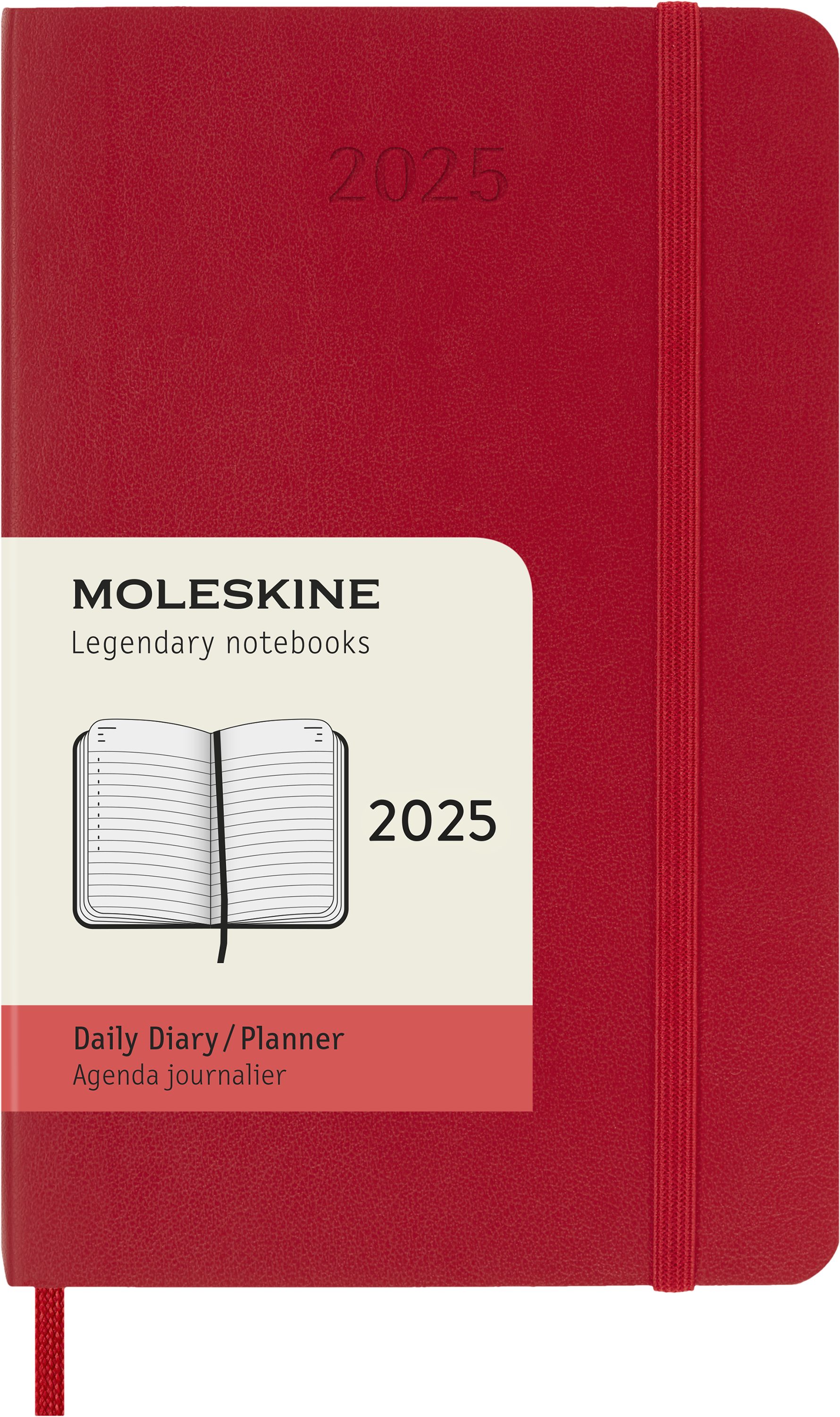 MOLESKINE Buchkalender, 12 Monate Tageskalender 2025 - Weicher Einband - Rot - P/A6