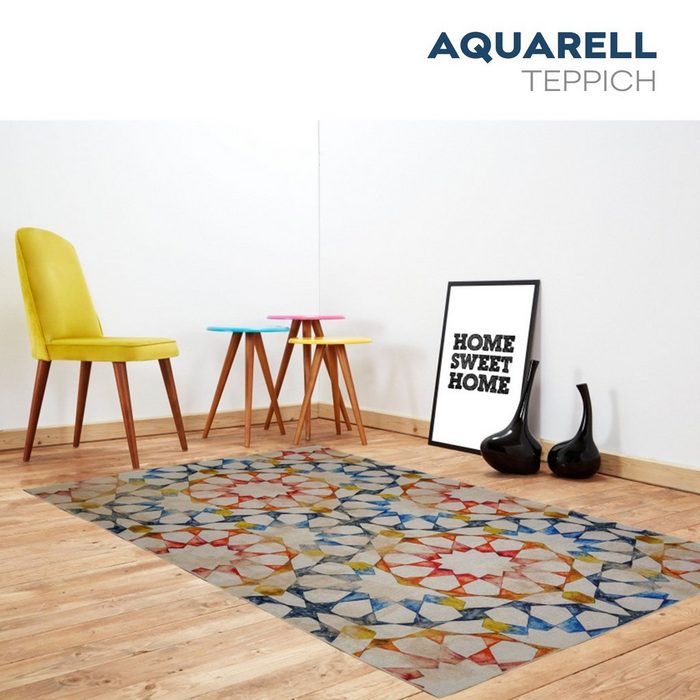 Teppich Teppich AQUARELL HOME DELUXE rechteckig Höhe: 5.00 mm Farbspiel Design rutschhemmend modern Pflegeleicht
