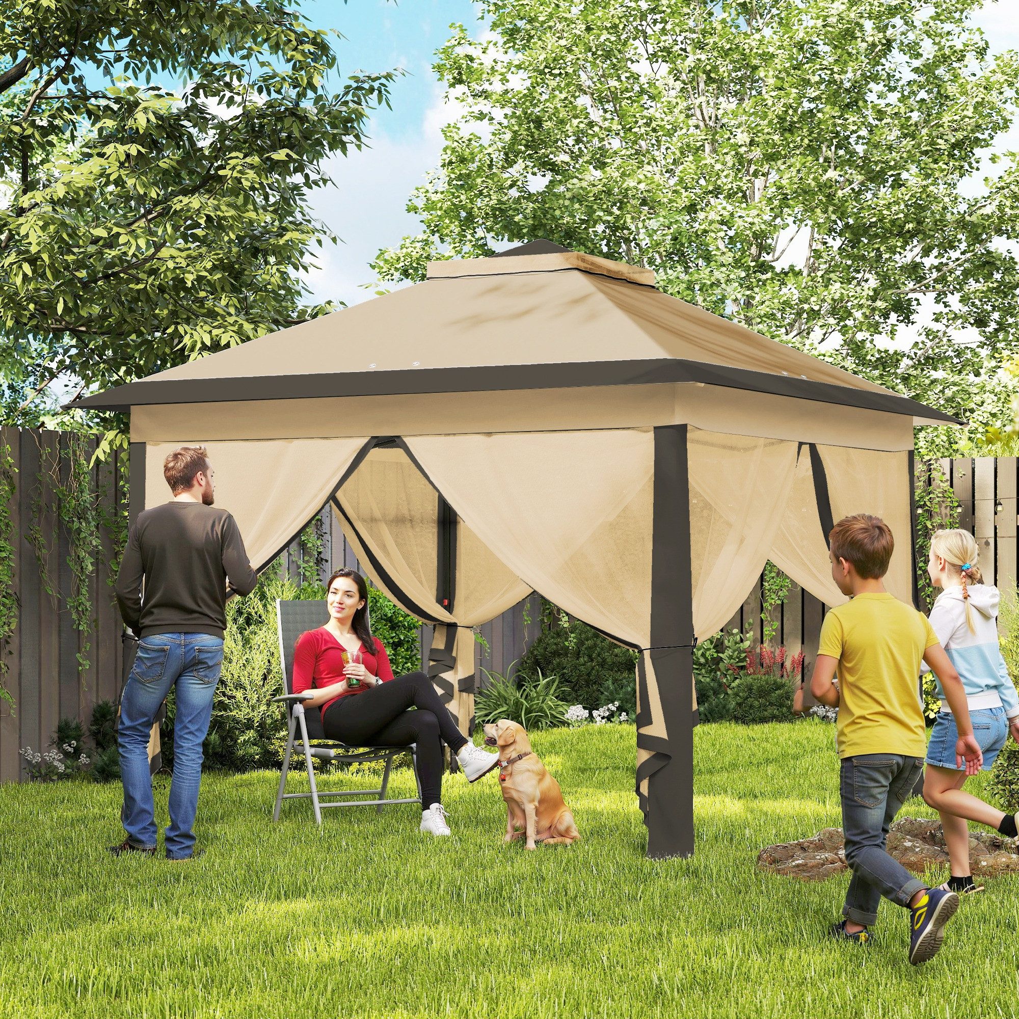 Outsunny Faltpavillon 3,3x3,3m, wasserabweisend Winterfest, mit Doppeldach, günstig online kaufen
