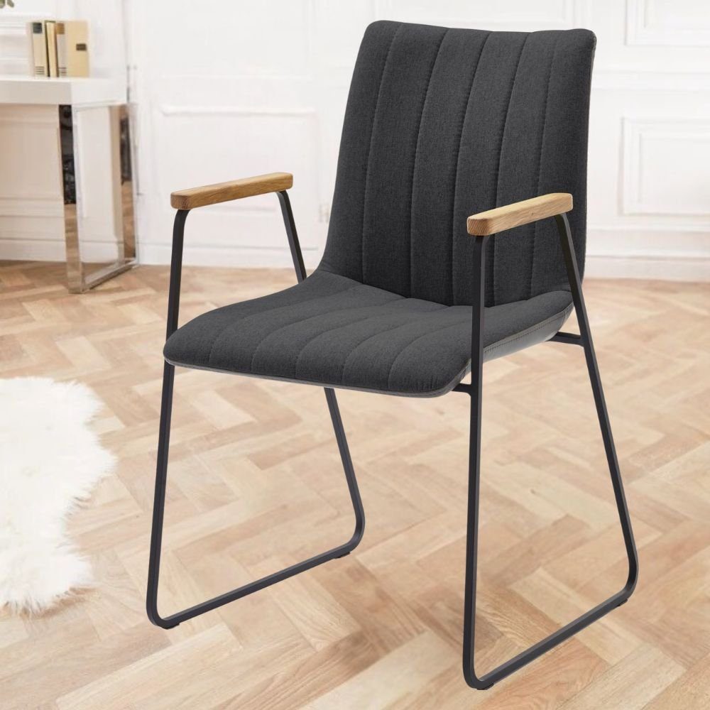 Set REVO Eiche-Armlehnen LebensWohnArt 2er hochwertiger Stuhl anthrazit Design-Stuhl