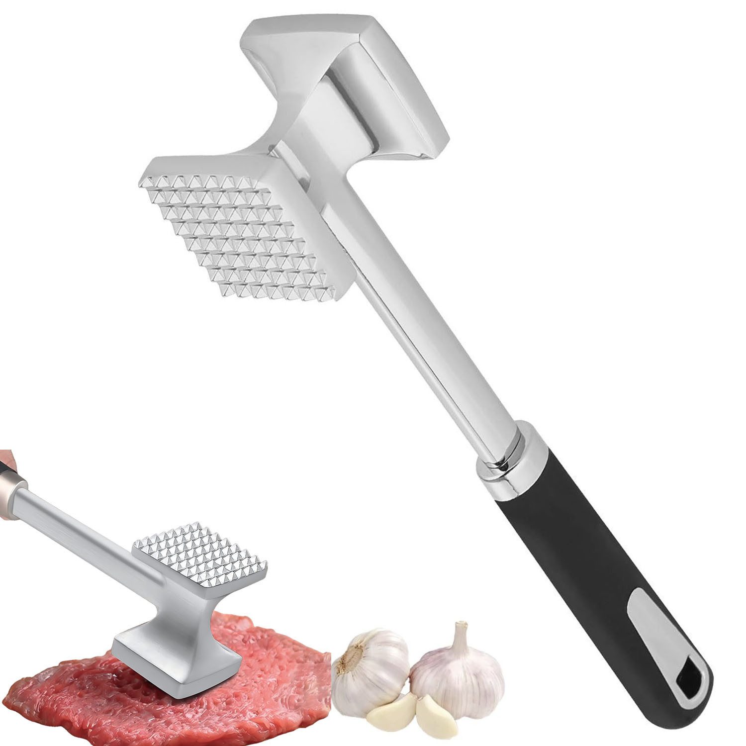 SURFOU Размягчители мяса Edelstahl Burger Smasher Fleischzartmacher Schnitzelklopfer Steaker, Doppelseitiger Размягчители мяса - 27 cm, Antihaft, ergonomischer Griff