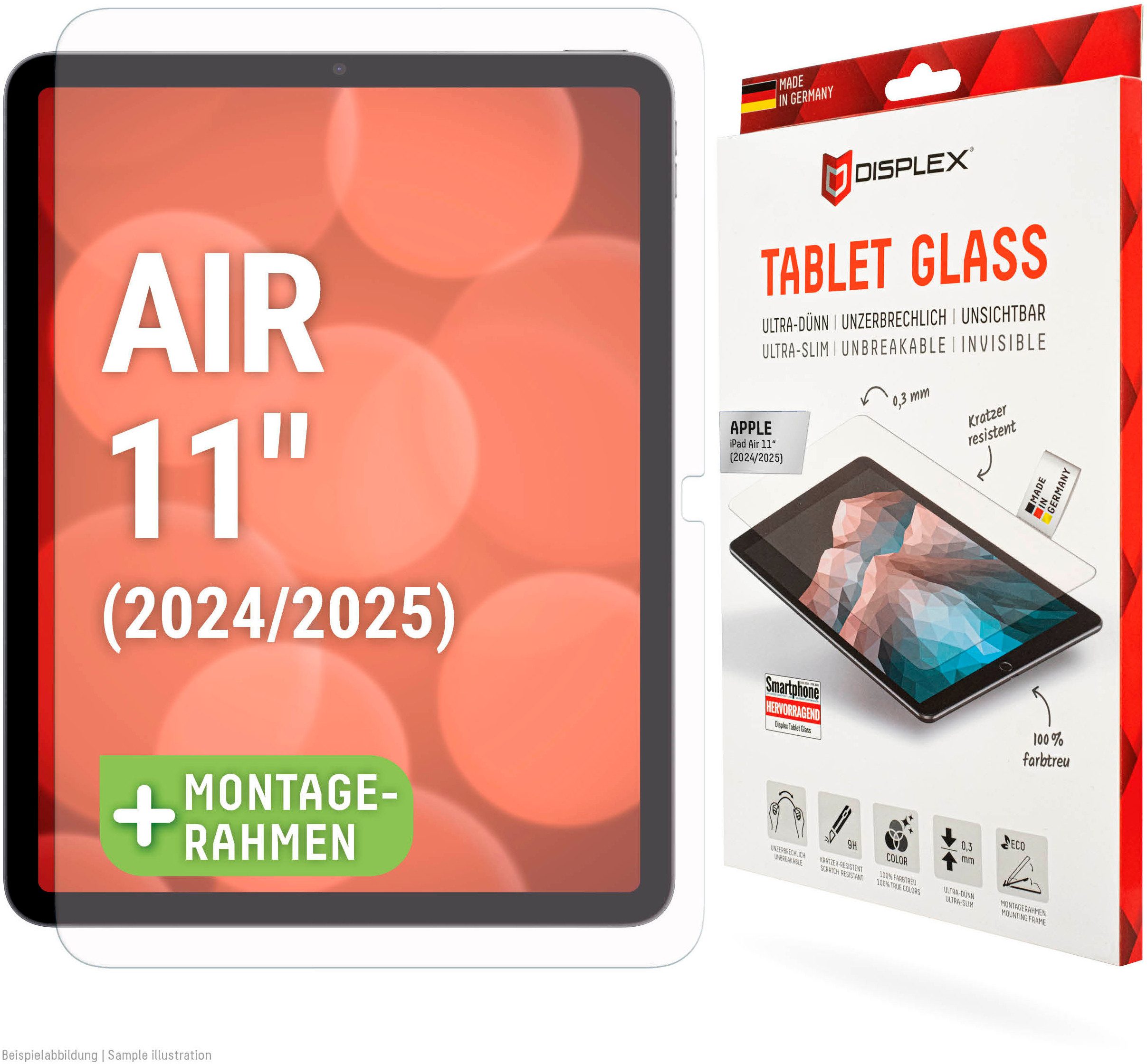 Displex Displayschutzfolie Tablet Glass für Apple iPad Air 11'' (2024/2025), Displayschutz, Bildschirmschutz, kratz & stoßfest, einfaches Anbringen